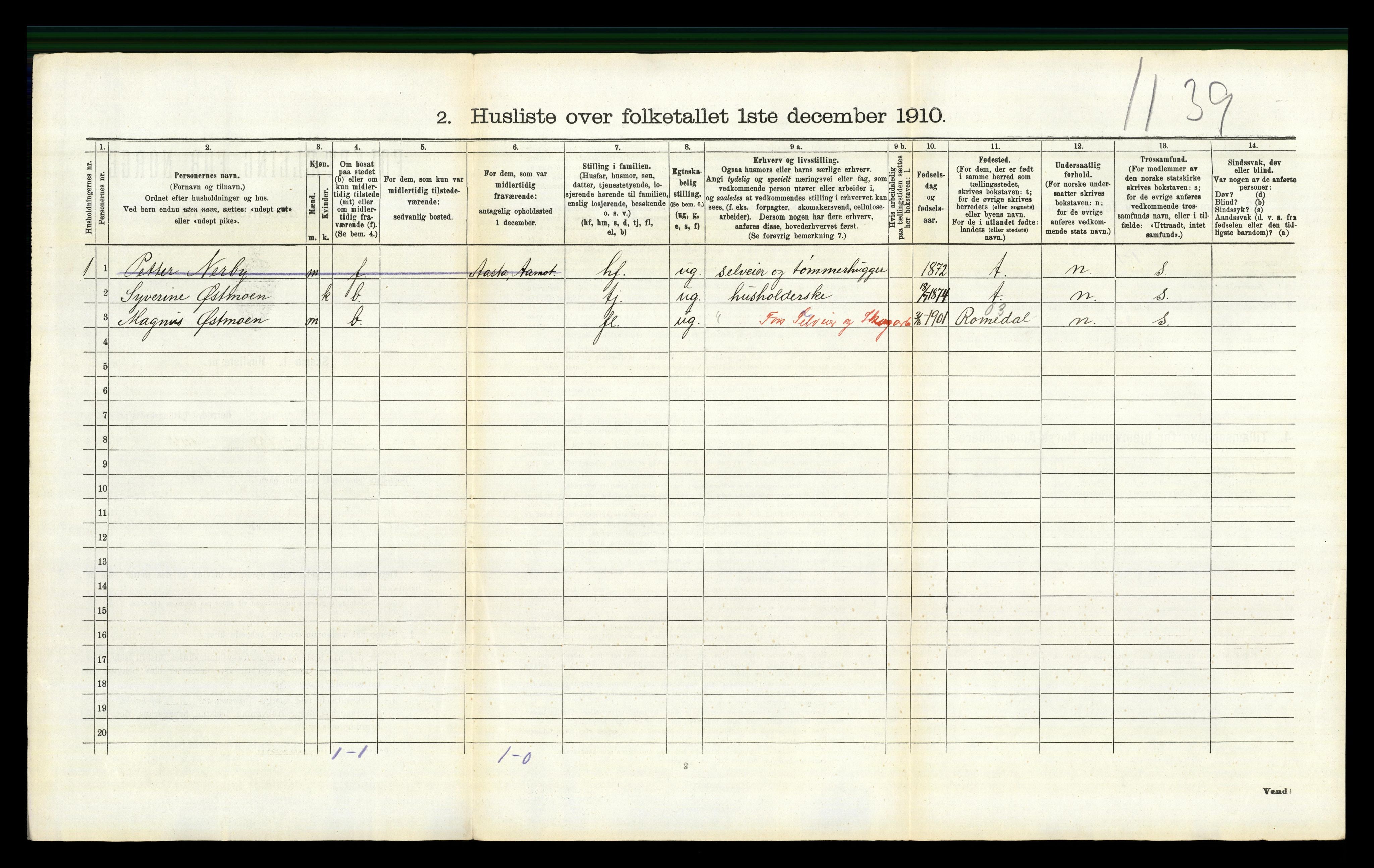 RA, 1910 census for Elverum, 1910, p. 3220