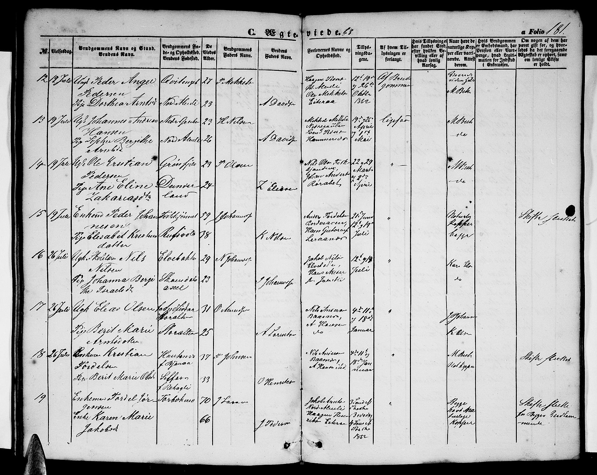 Ministerialprotokoller, klokkerbøker og fødselsregistre - Nordland, AV/SAT-A-1459/827/L0414: Parish register (copy) no. 827C03, 1853-1865, p. 181