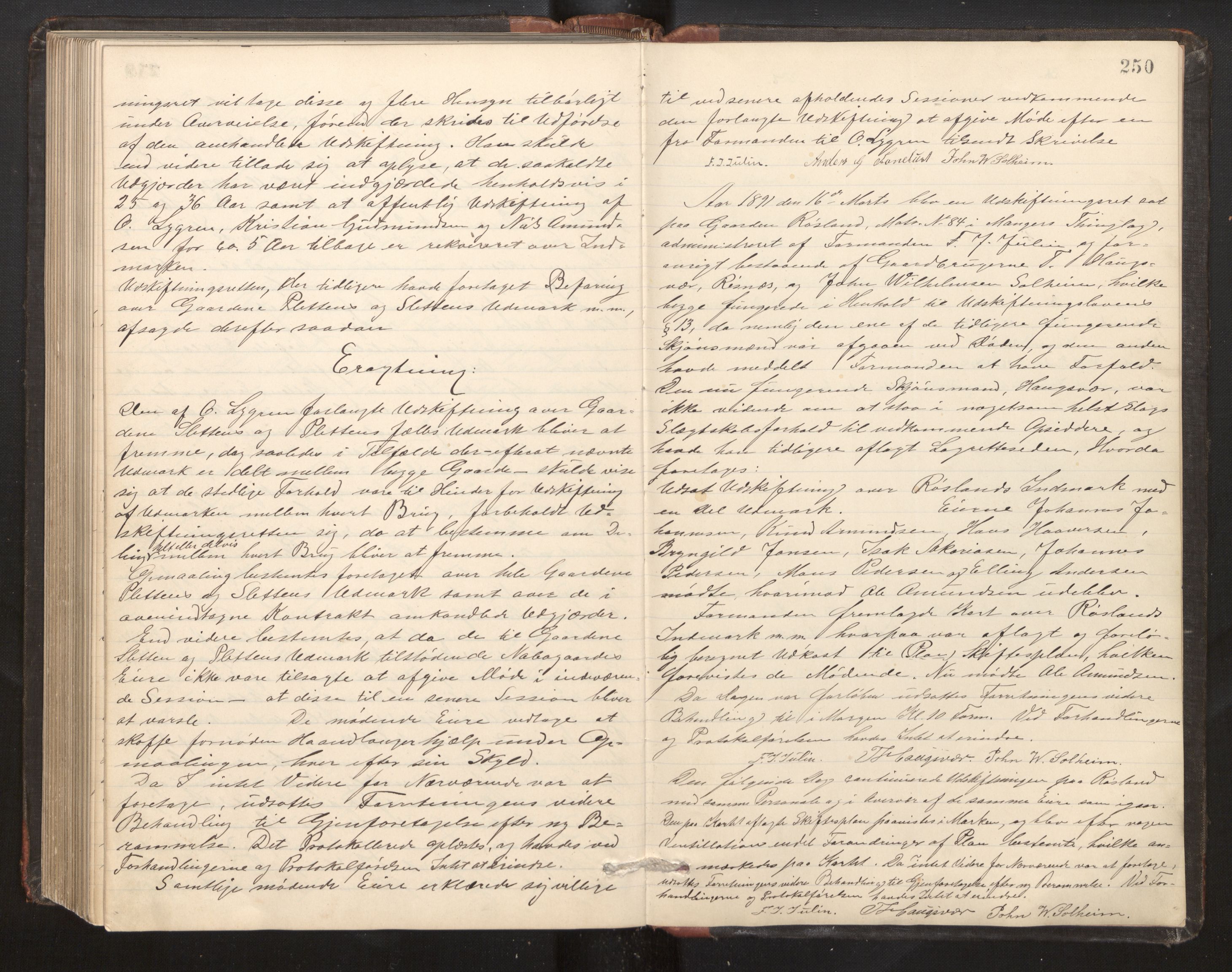 Hordaland jordskiftedøme - II Ytre Nordhordland jordskiftedistrikt, AV/SAB-A-6901/A/Aa/L0006: Forhandlingsprotokoll, 1888-1891, p. 249b-250a