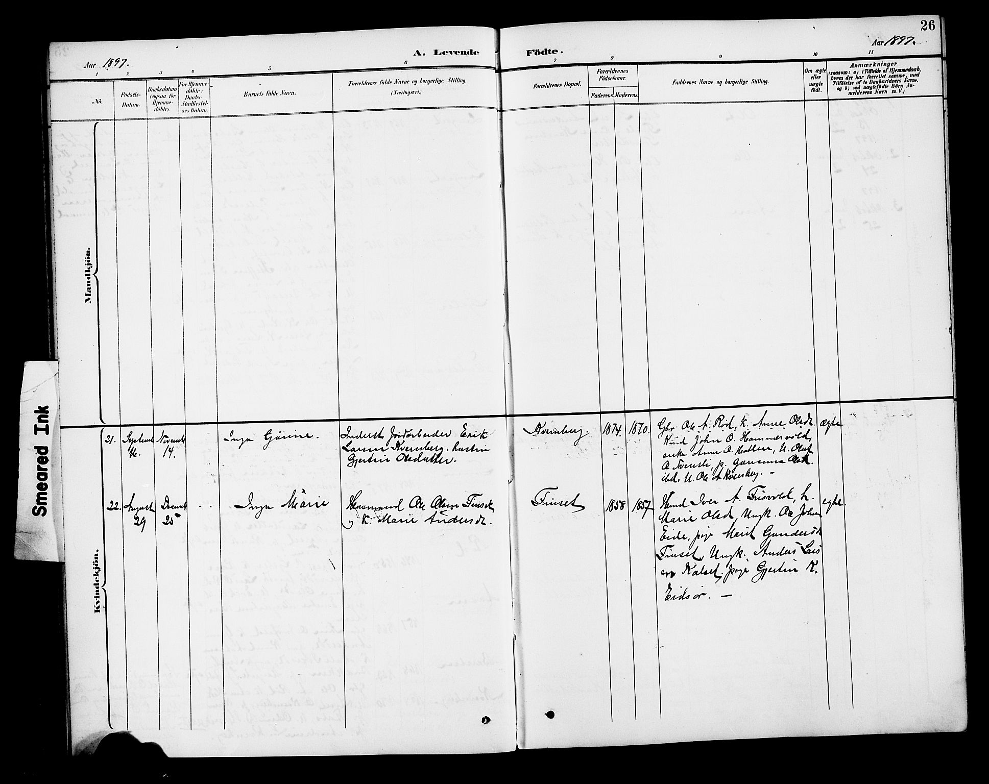 Ministerialprotokoller, klokkerbøker og fødselsregistre - Møre og Romsdal, AV/SAT-A-1454/551/L0632: Parish register (copy) no. 551C04, 1894-1920, p. 26