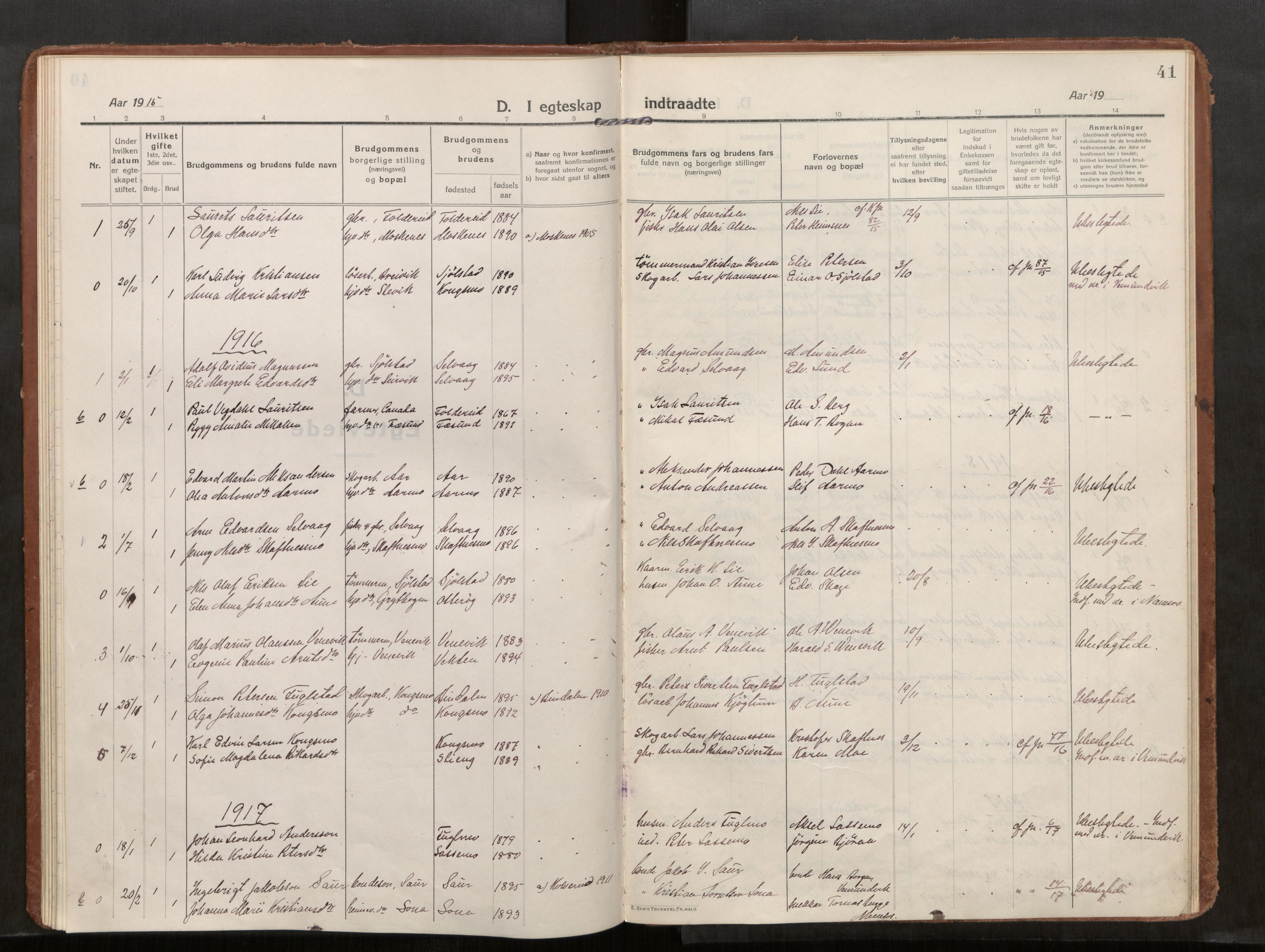 Kolvereid sokneprestkontor, SAT/A-1171/H/Ha/Haa/L0002: Parish register (official) no. 2, 1914-1926, p. 41