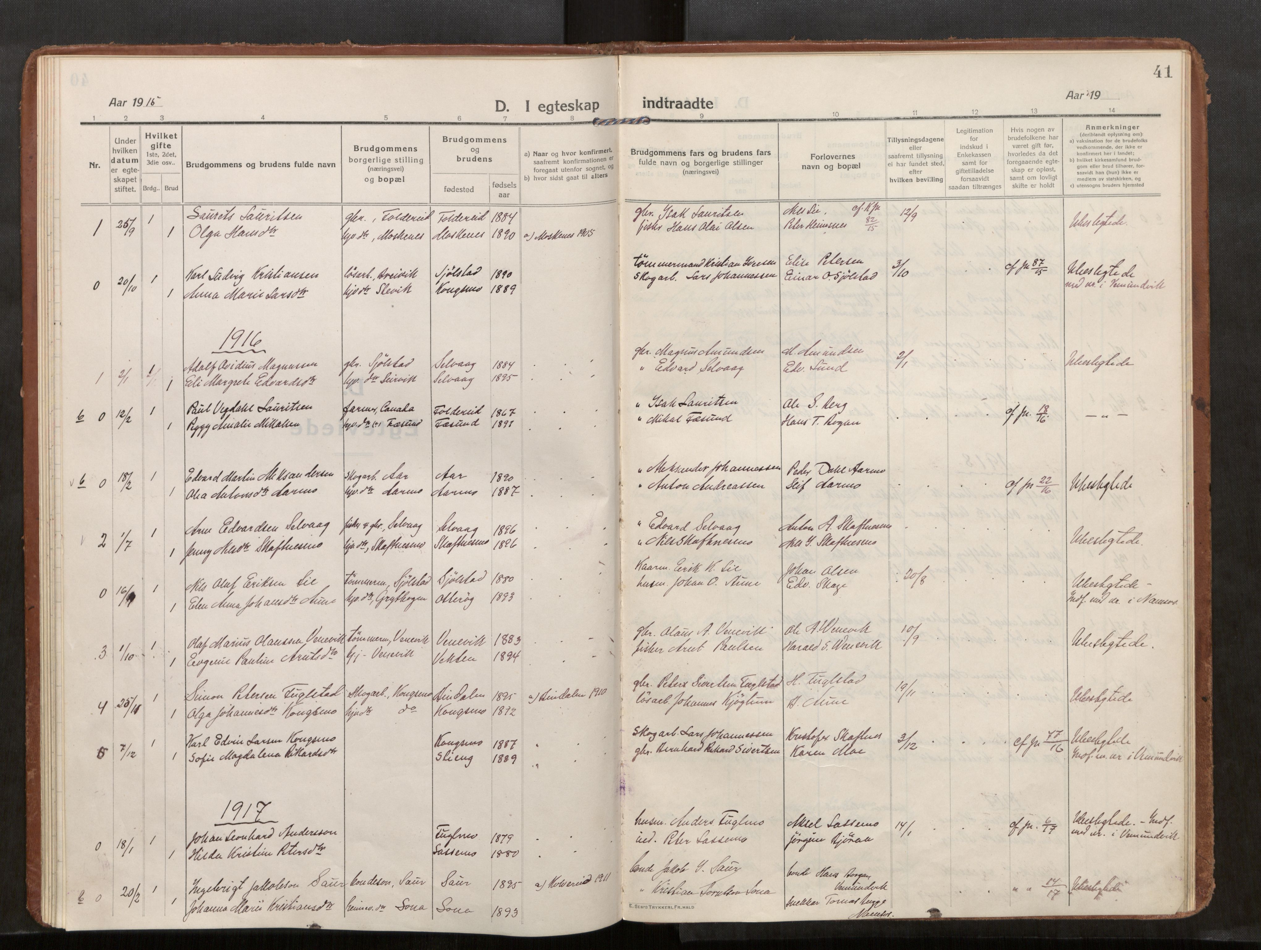 Kolvereid sokneprestkontor, AV/SAT-A-1171/H/Ha/Haa/L0002: Parish register (official) no. 2, 1914-1926, p. 41