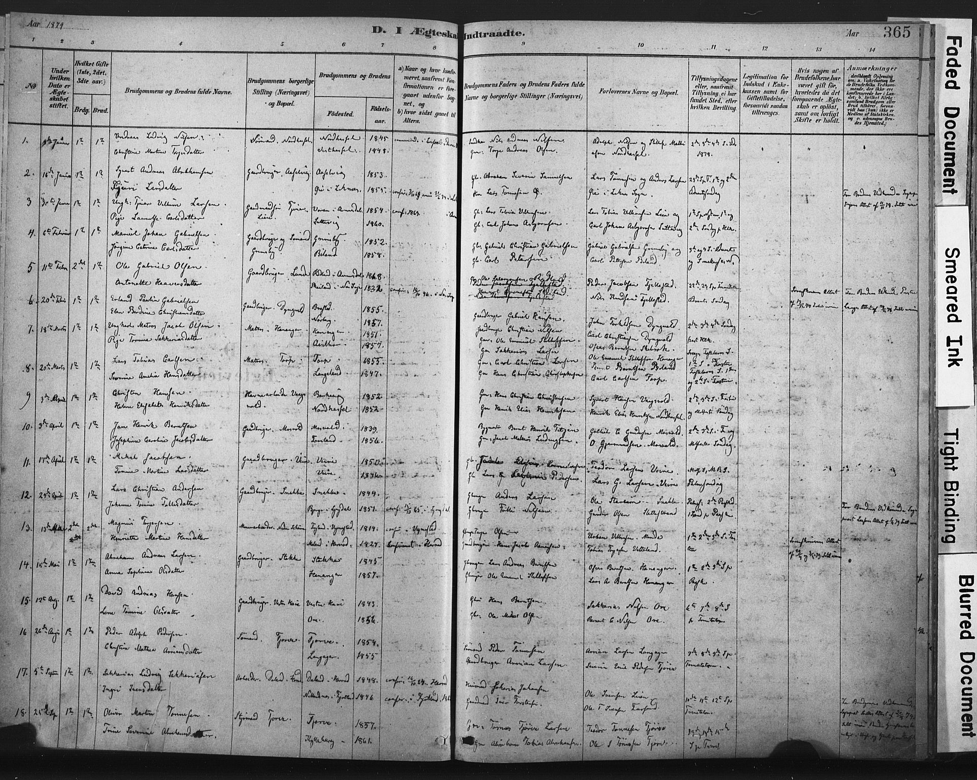 Lista sokneprestkontor, AV/SAK-1111-0027/F/Fa/L0012: Parish register (official) no. A 12, 1879-1903, p. 365