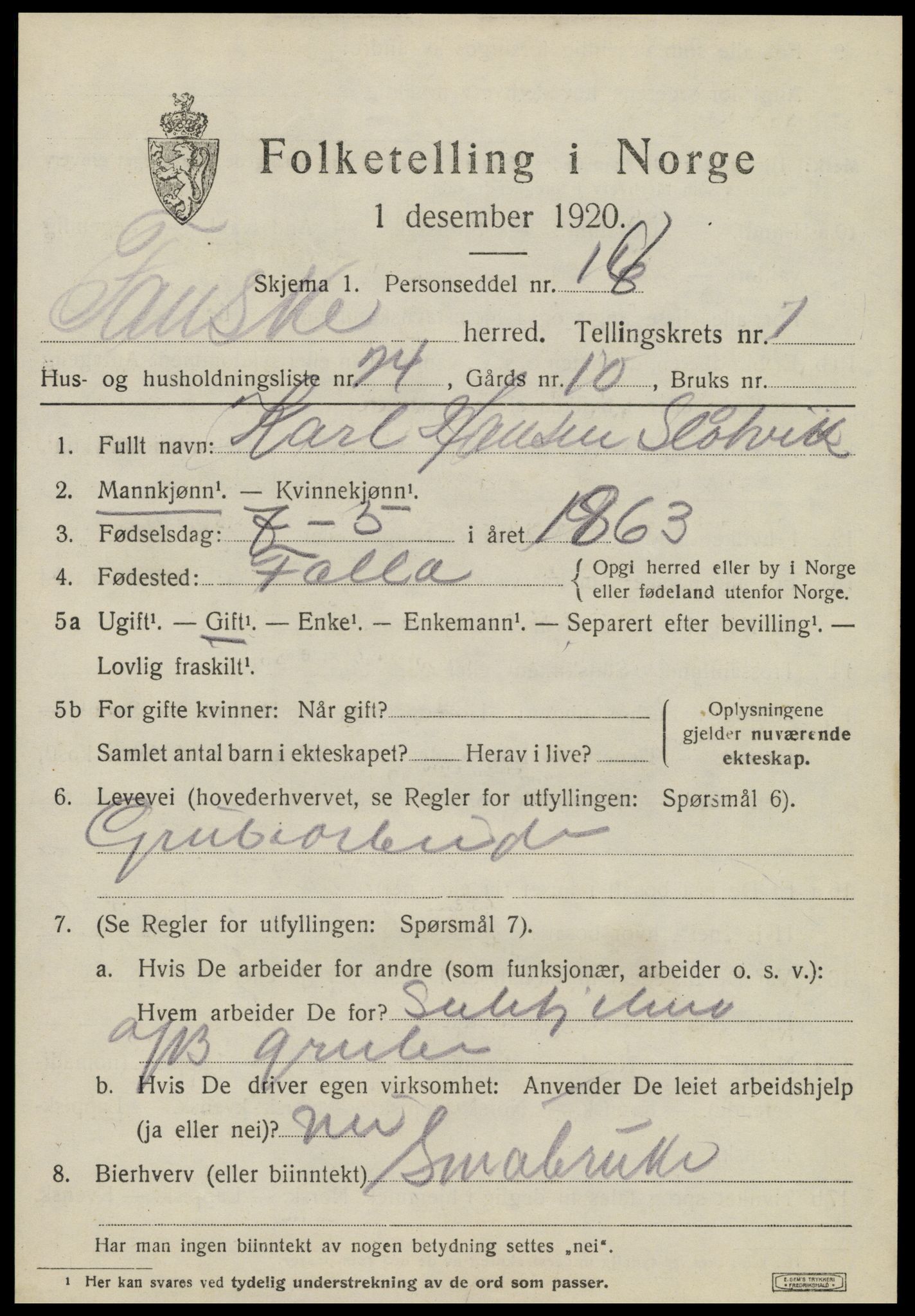 SAT, 1920 census for Fauske, 1920, p. 2892