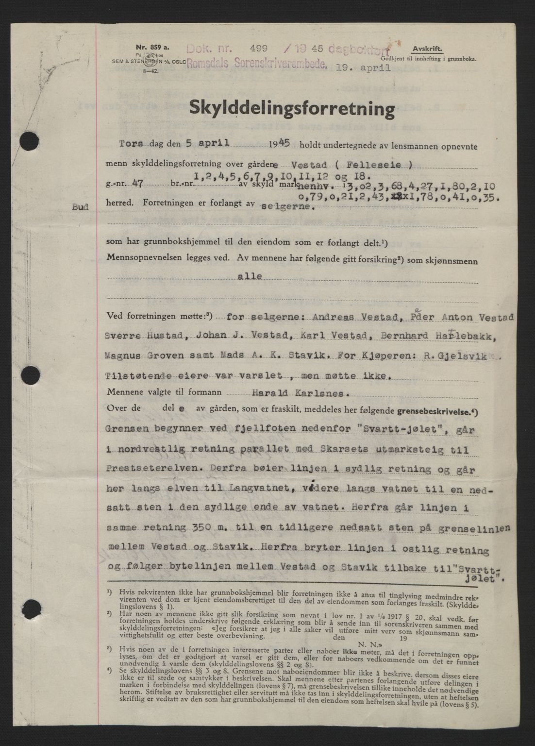 Romsdal sorenskriveri, AV/SAT-A-4149/1/2/2C: Mortgage book no. A17, 1944-1945, Diary no: : 499/1945