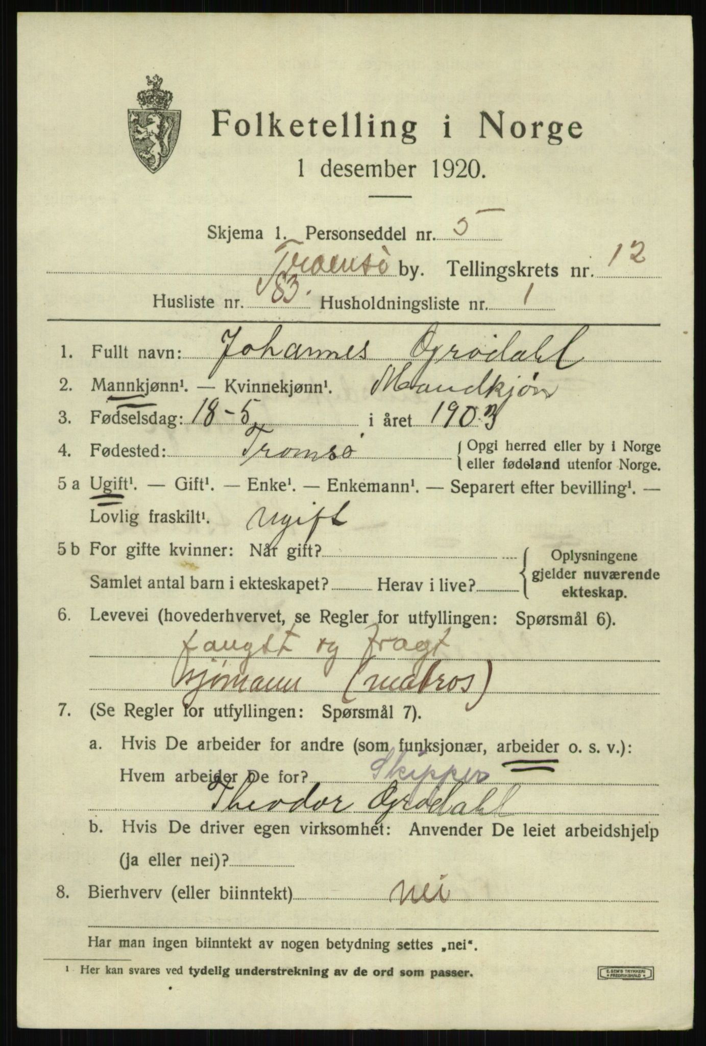 SATØ, 1920 census for Tromsø, 1920, p. 24812