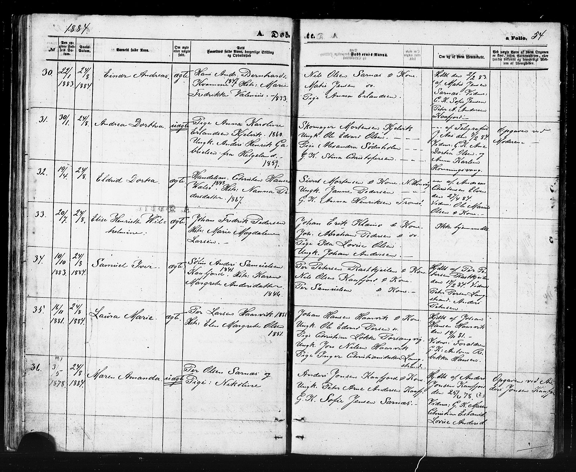 Måsøy sokneprestkontor, SATØ/S-1348/H/Ha/L0006kirke: Parish register (official) no. 6, 1861-1886, p. 54