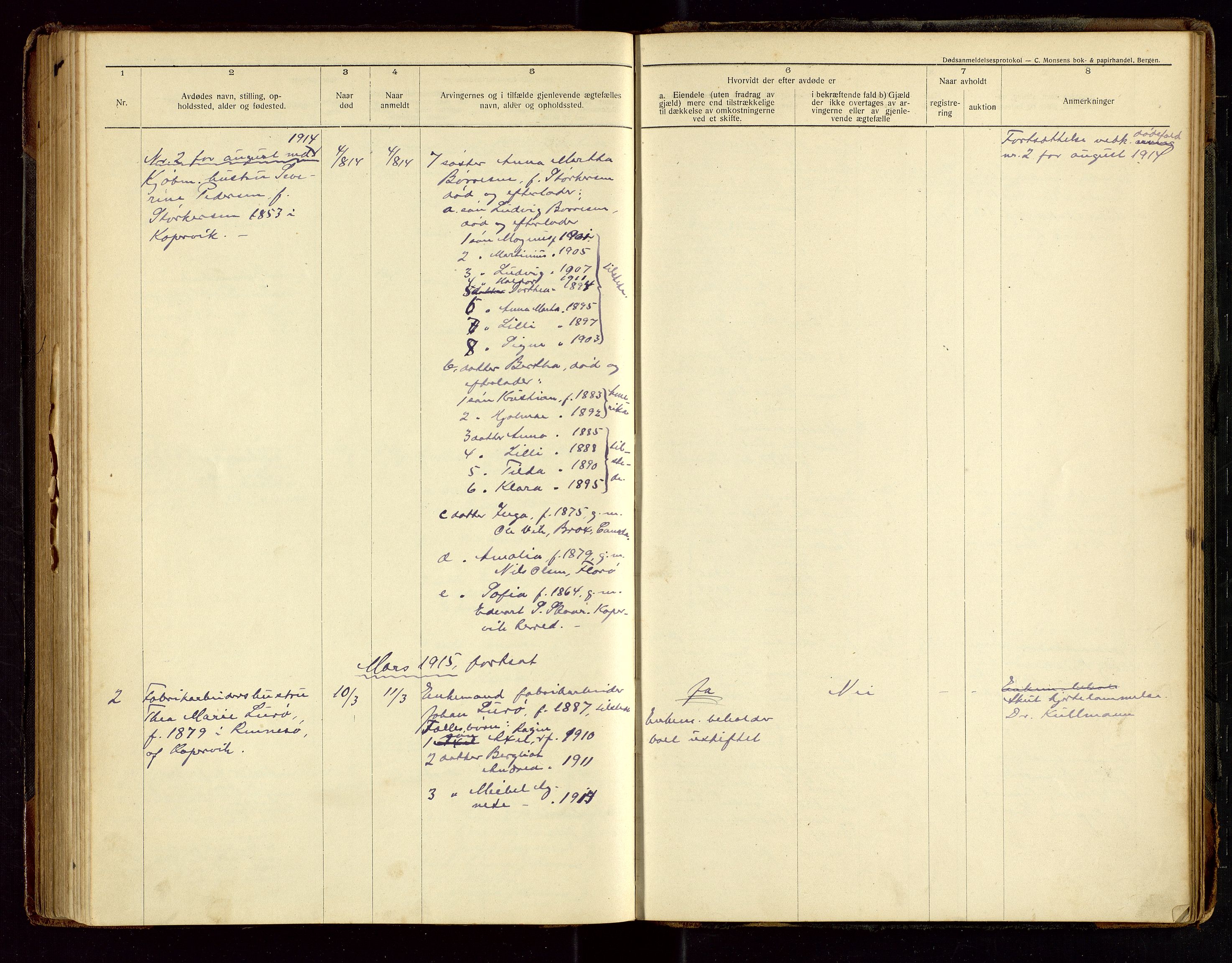 Avaldsnes lensmannskontor, AV/SAST-A-100286/Gga/L0002: Dødsfallsprotokoll, 1912-1920