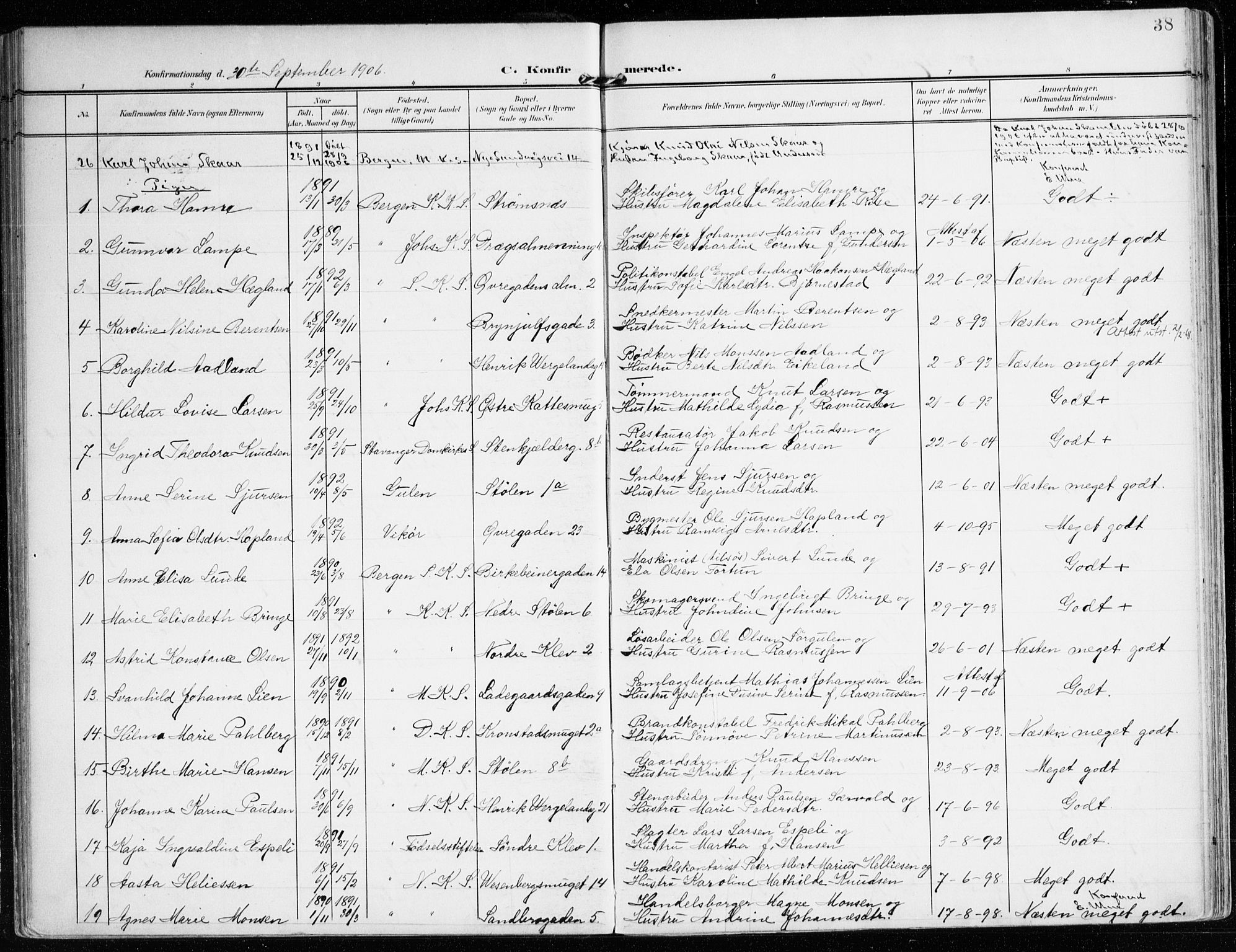 Mariakirken Sokneprestembete, AV/SAB-A-76901/H/Haa/L0014: Parish register (official) no. C 2, 1900-1916, p. 38