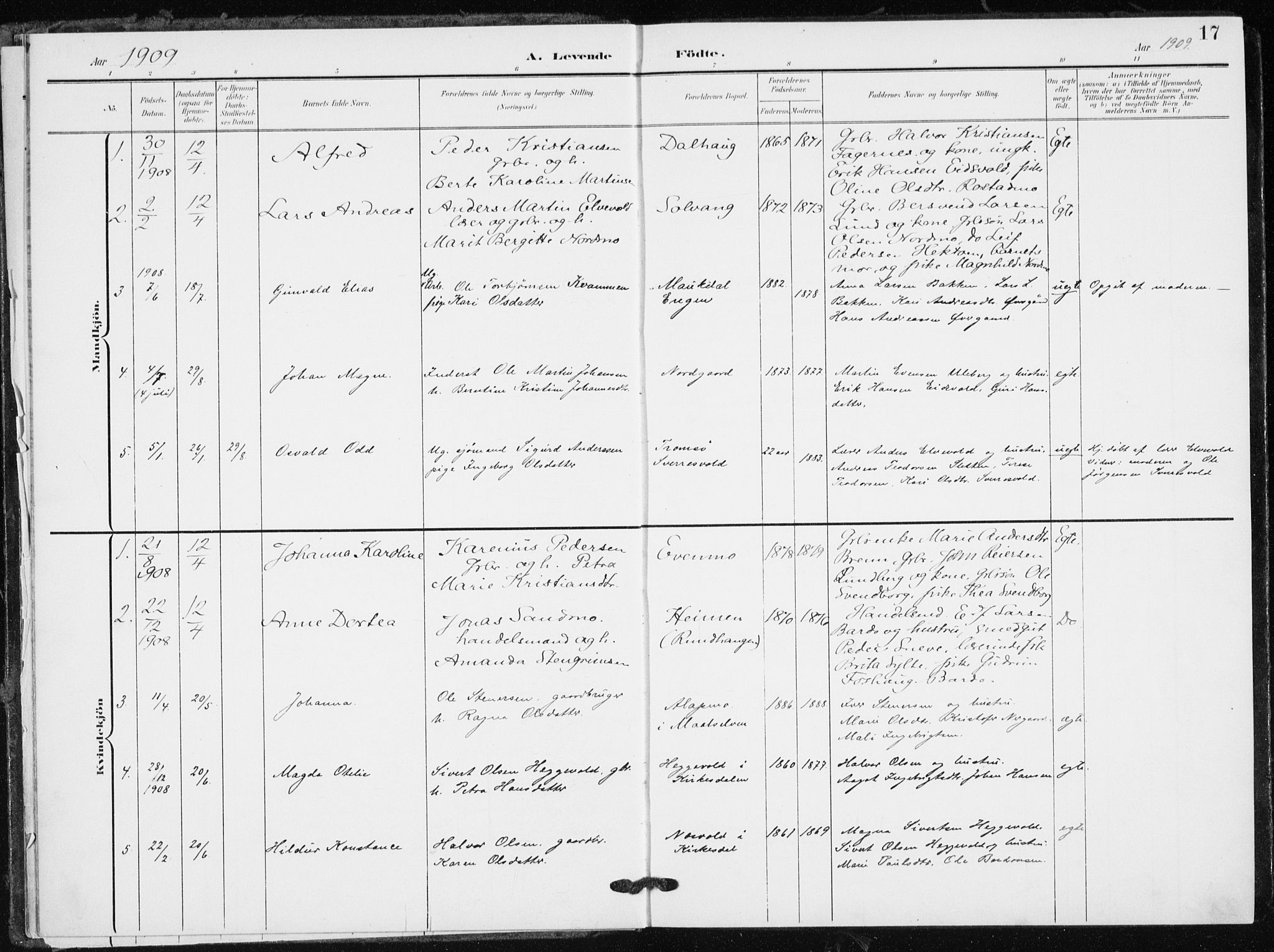 Målselv sokneprestembete, SATØ/S-1311/G/Ga/Gaa/L0012kirke: Parish register (official) no. 12, 1903-1920, p. 17