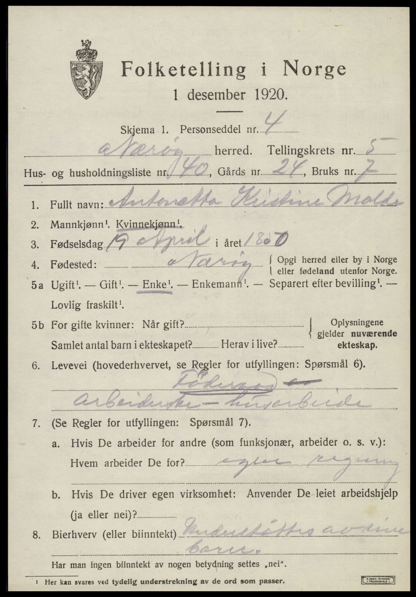 SAT, 1920 census for Nærøy, 1920, p. 2929