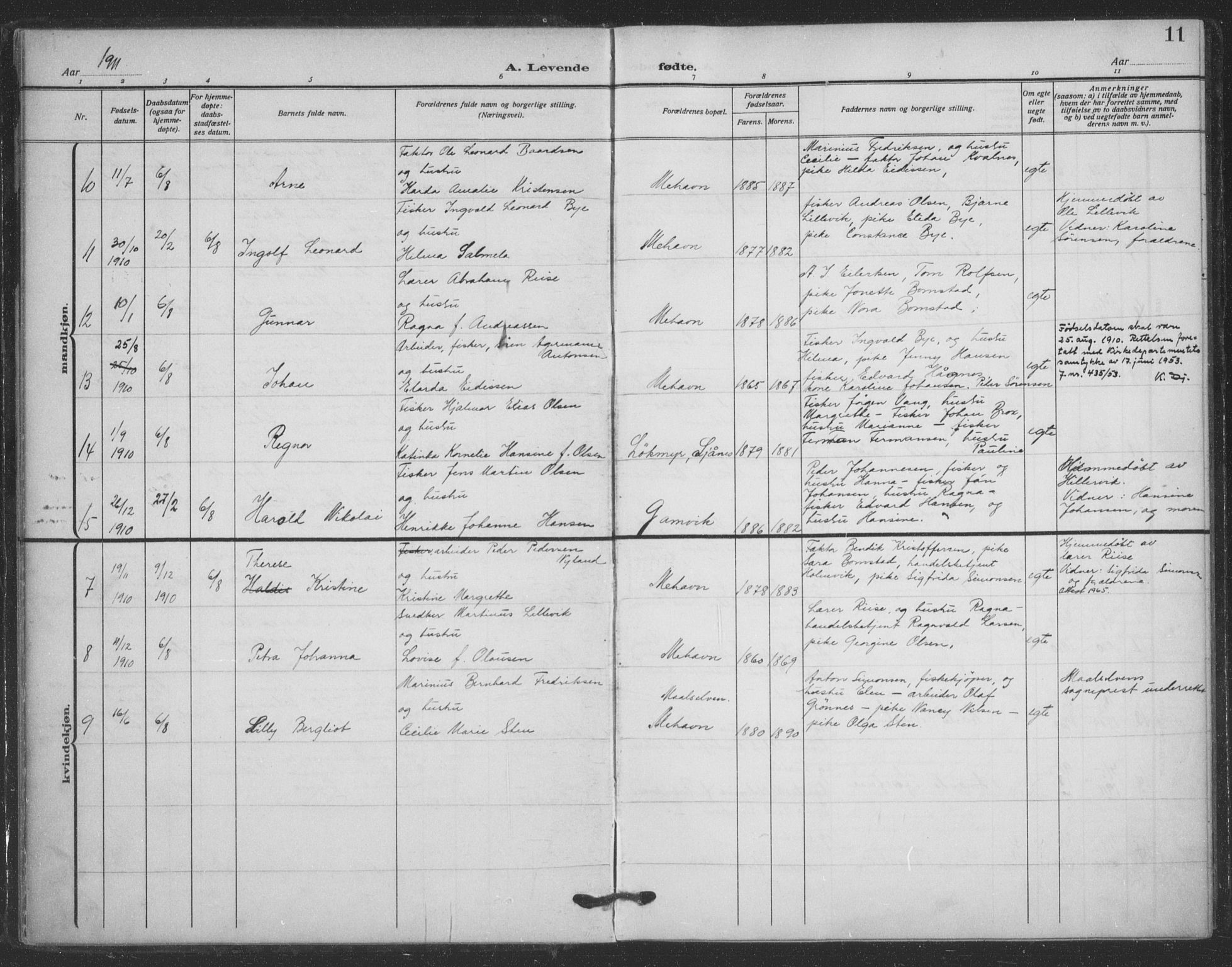 Tana sokneprestkontor, AV/SATØ-S-1334/H/Ha/L0008kirke: Parish register (official) no. 8, 1908-1920, p. 11