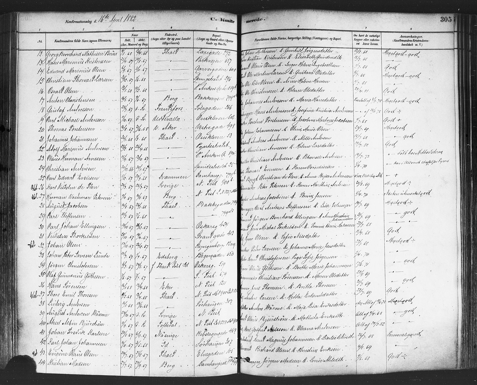 Halden prestekontor Kirkebøker, AV/SAO-A-10909/F/Fa/L0011: Parish register (official) no. I 11, 1878-1889, p. 305