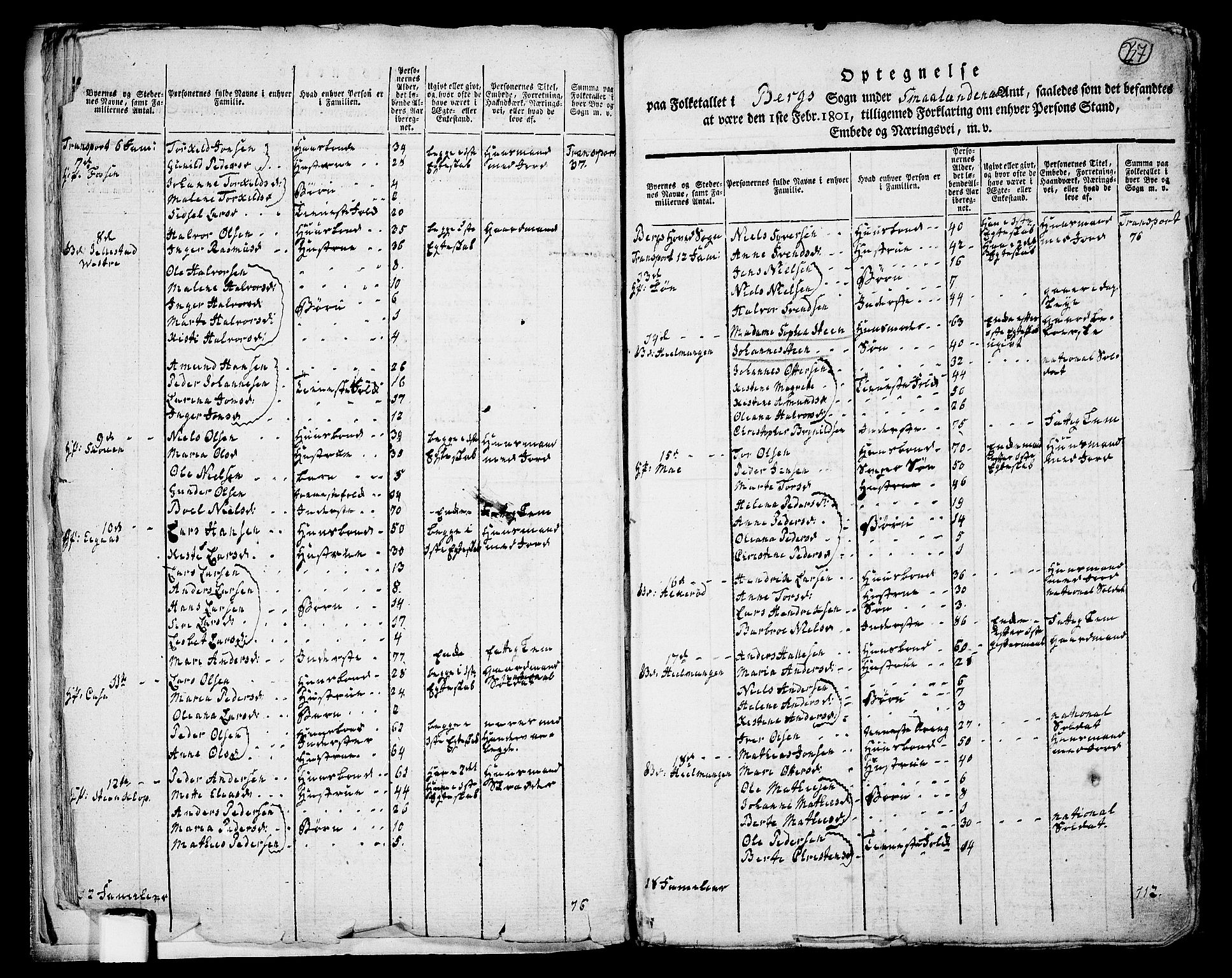 RA, 1801 census for 0116P Berg, 1801, p. 26b-27a