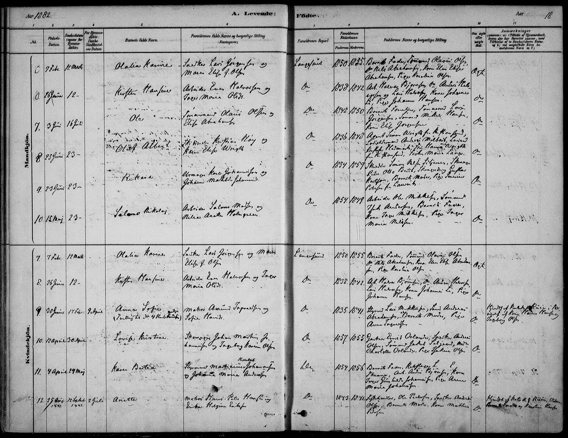 Langesund kirkebøker, SAKO/A-280/F/Fa/L0002: Parish register (official) no. 2, 1878-1892, p. 18