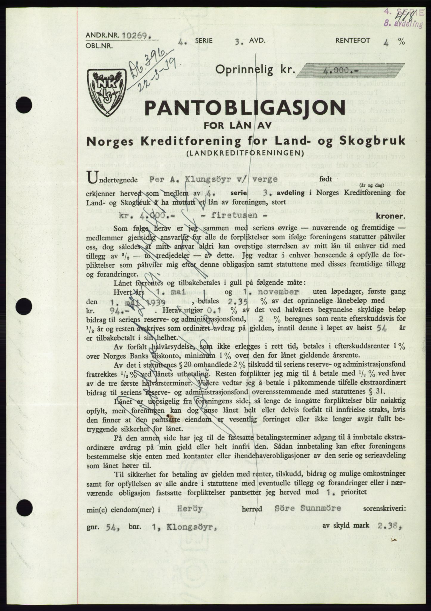 Søre Sunnmøre sorenskriveri, AV/SAT-A-4122/1/2/2C/L0067: Mortgage book no. 61, 1938-1939, Diary no: : 396/1939