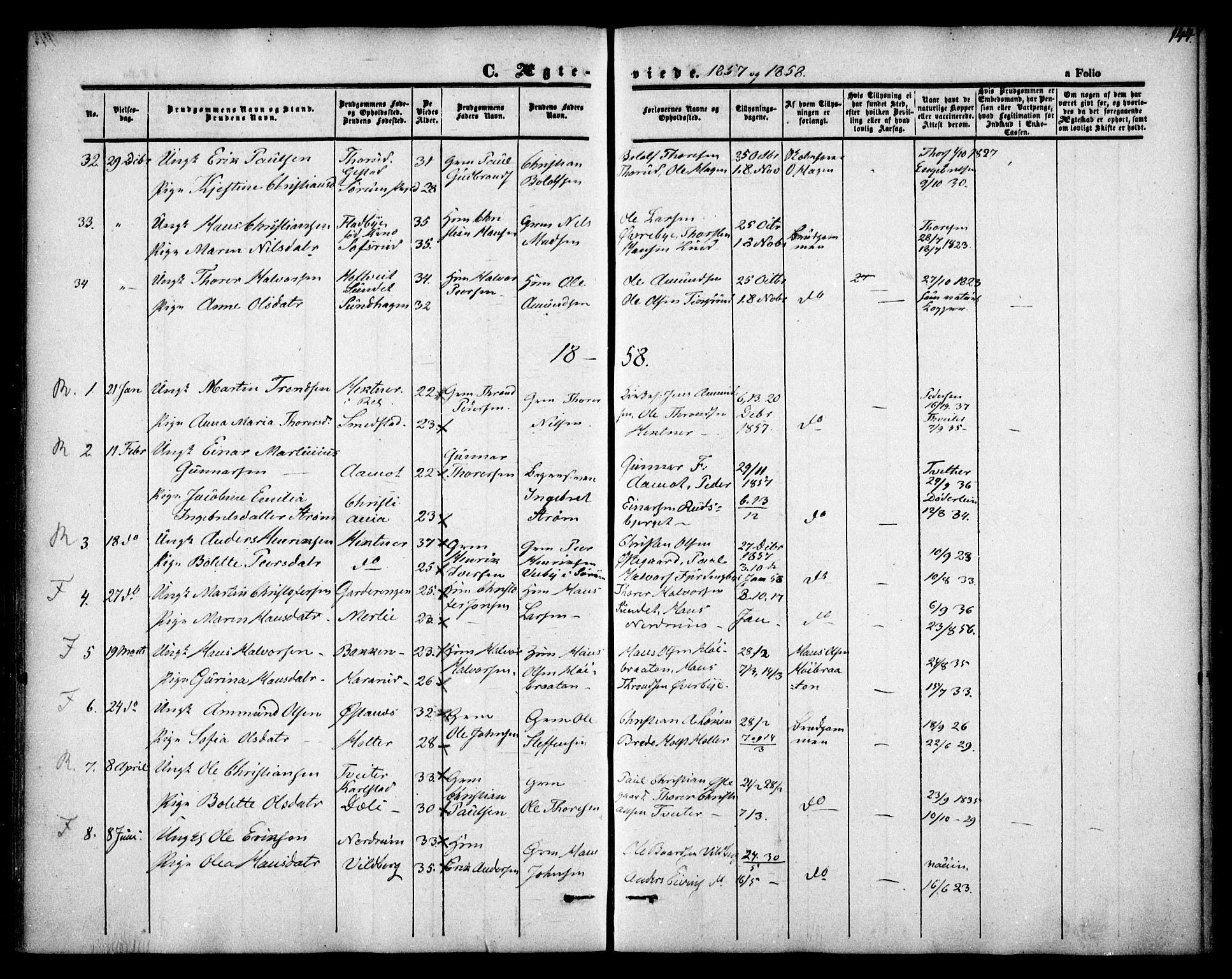 Fet prestekontor Kirkebøker, AV/SAO-A-10370a/F/Fa/L0010: Parish register (official) no. I 10, 1847-1859, p. 144