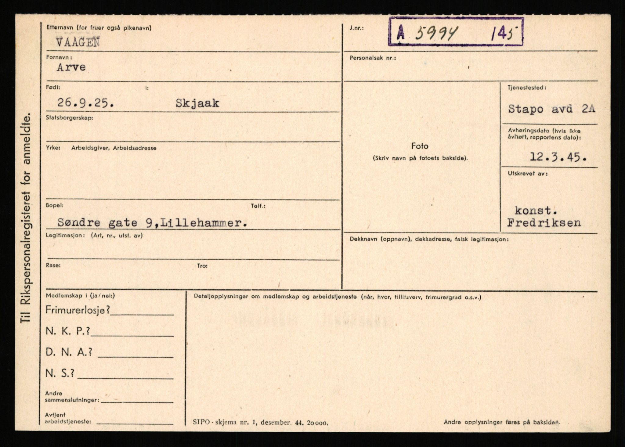 Statspolitiet - Hovedkontoret / Osloavdelingen, AV/RA-S-1329/C/Ca/L0016: Uberg - Øystese, 1943-1945, p. 478