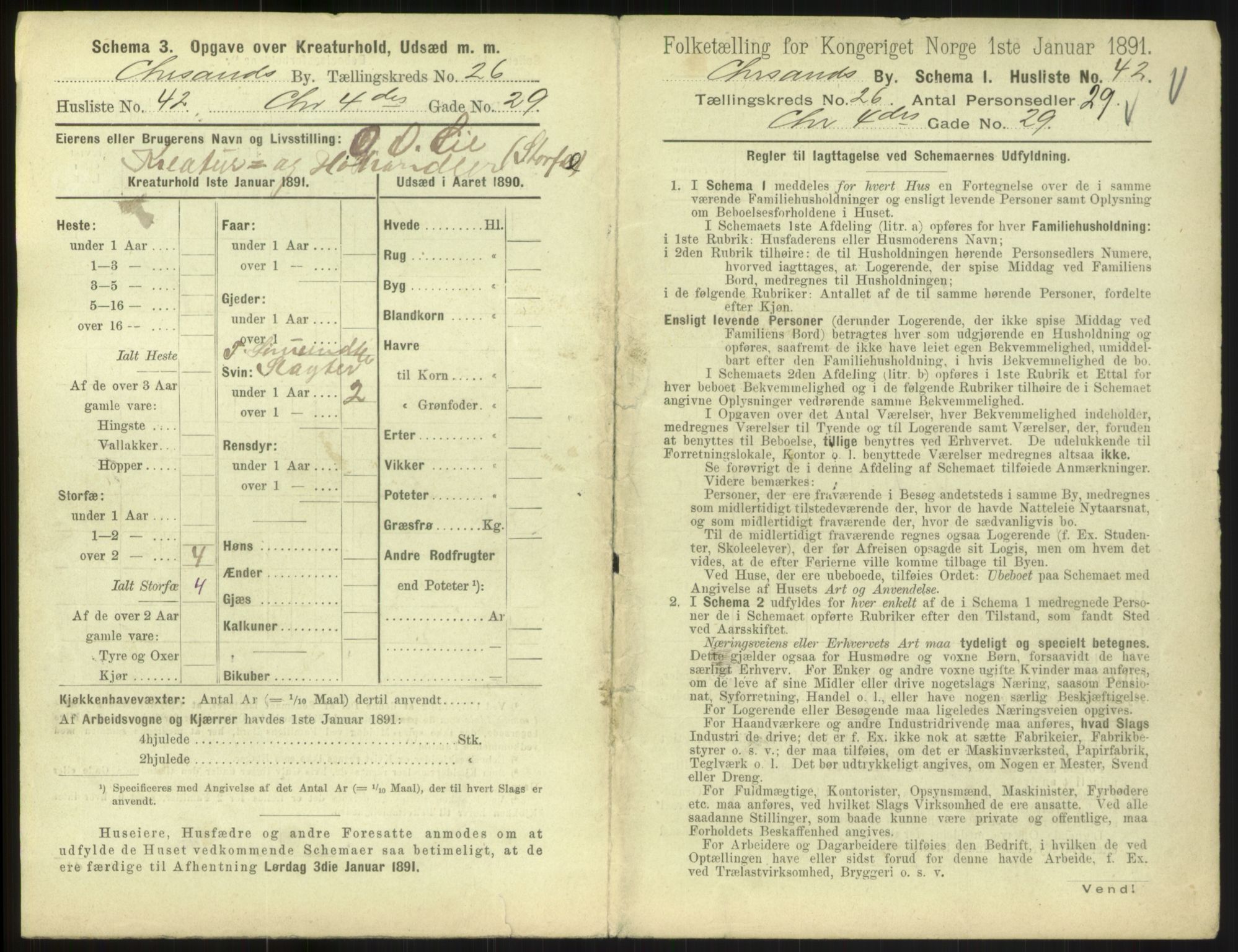 RA, 1891 census for 1001 Kristiansand, 1891, p. 1490