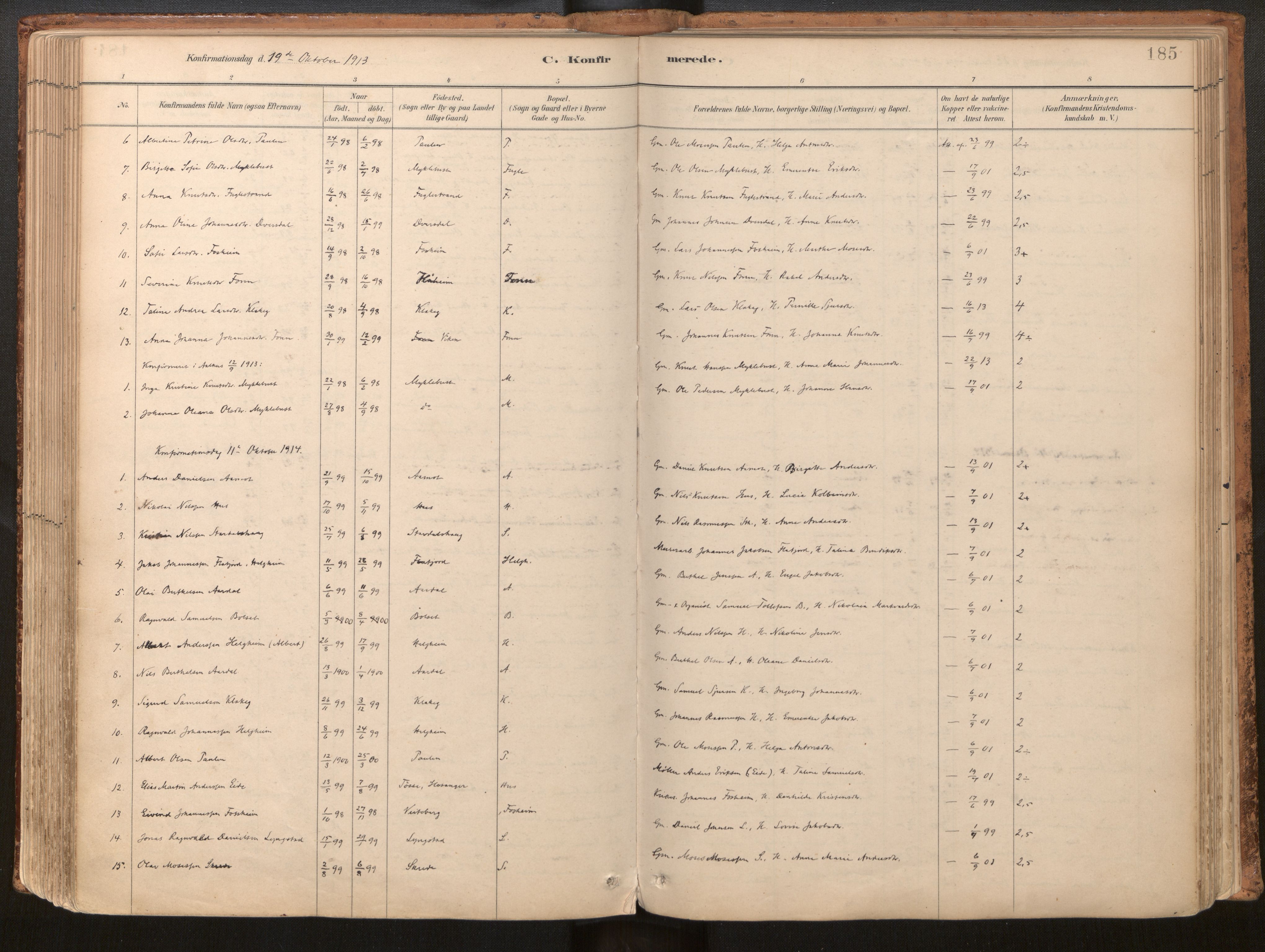 Jølster sokneprestembete, SAB/A-80701/H/Haa/Haac/L0001: Parish register (official) no. C 1, 1882-1928, p. 185
