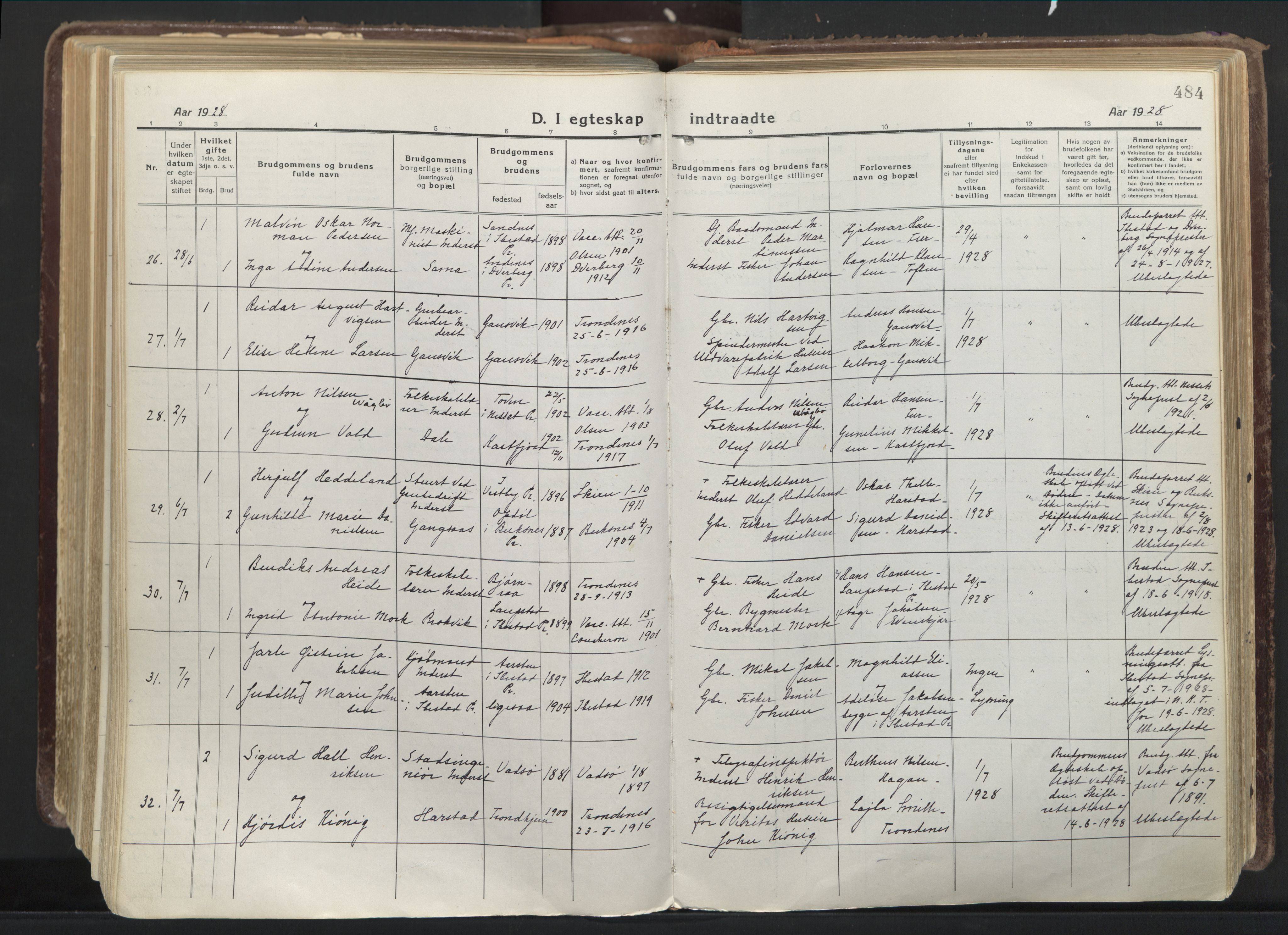 Trondenes sokneprestkontor, AV/SATØ-S-1319/H/Ha/L0019kirke: Parish register (official) no. 19, 1919-1928, p. 484