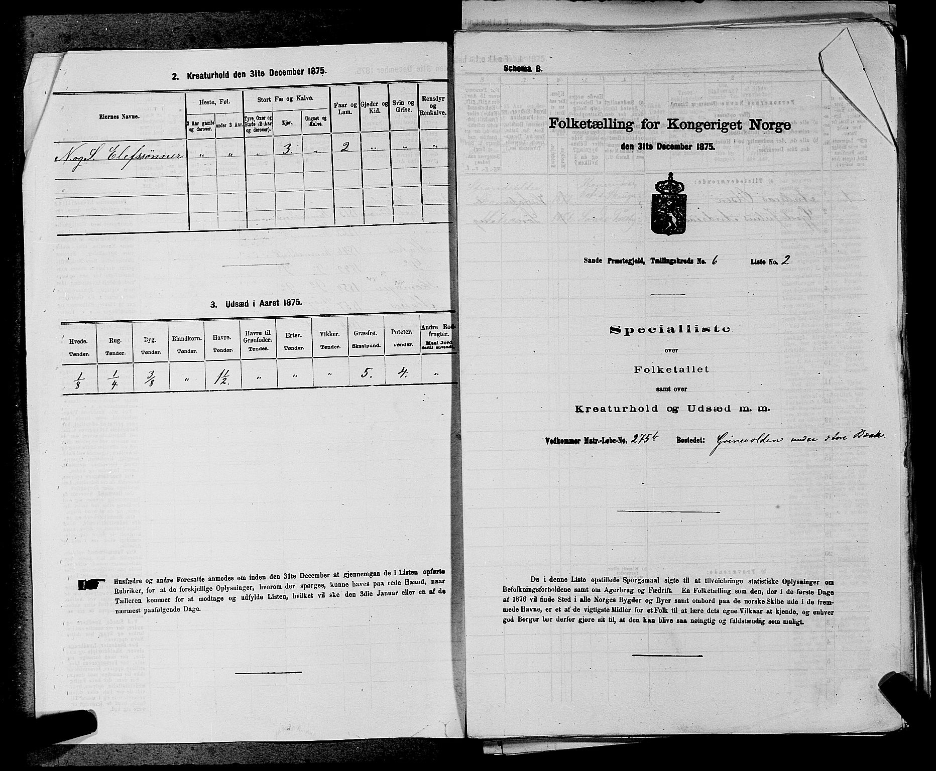 SAKO, 1875 census for 0713P Sande, 1875, p. 1157