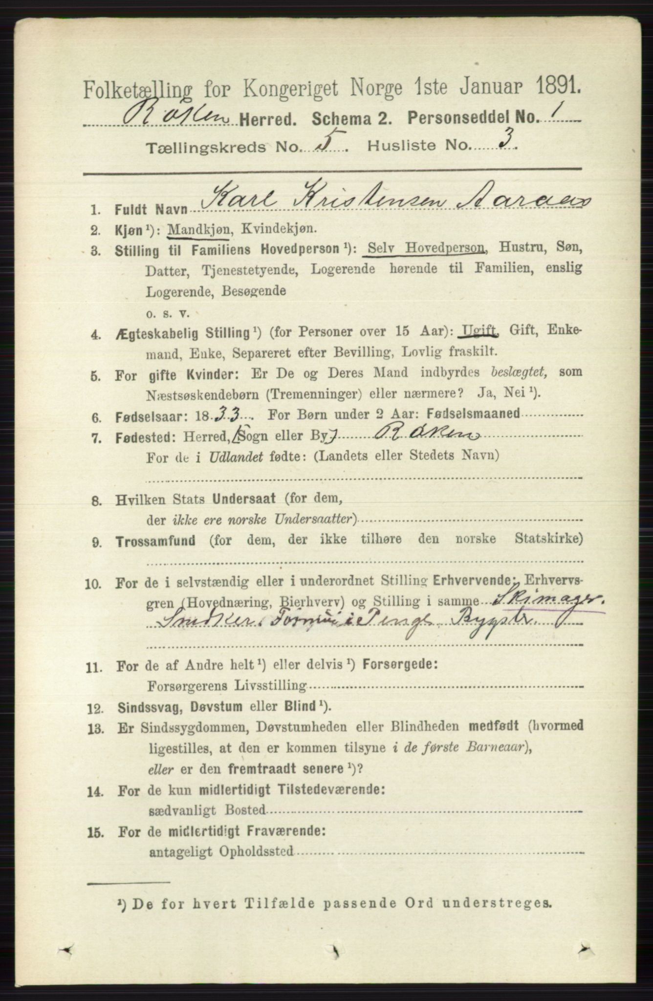 RA, 1891 census for 0627 Røyken, 1891, p. 2900