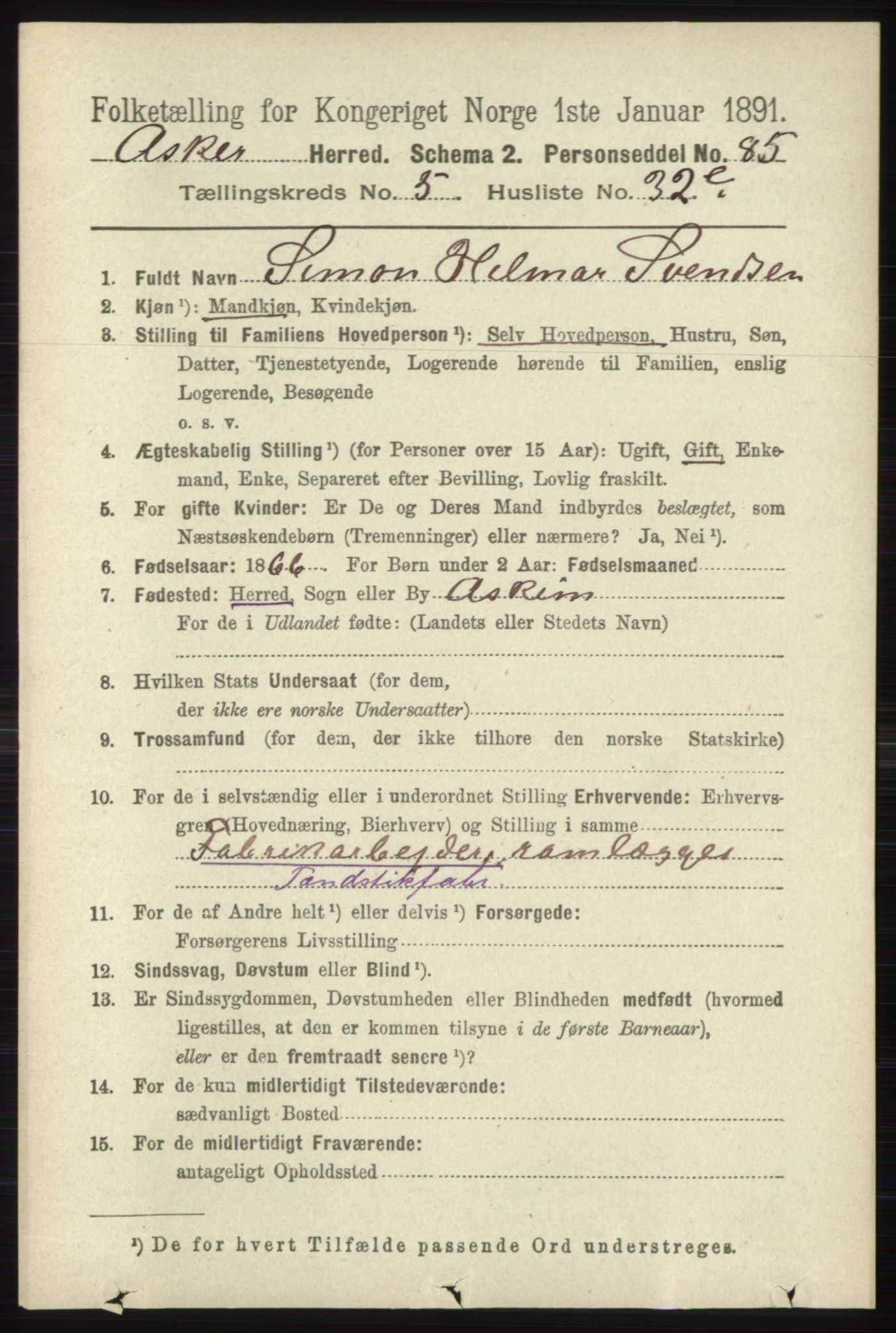 RA, 1891 census for 0220 Asker, 1891, p. 4098