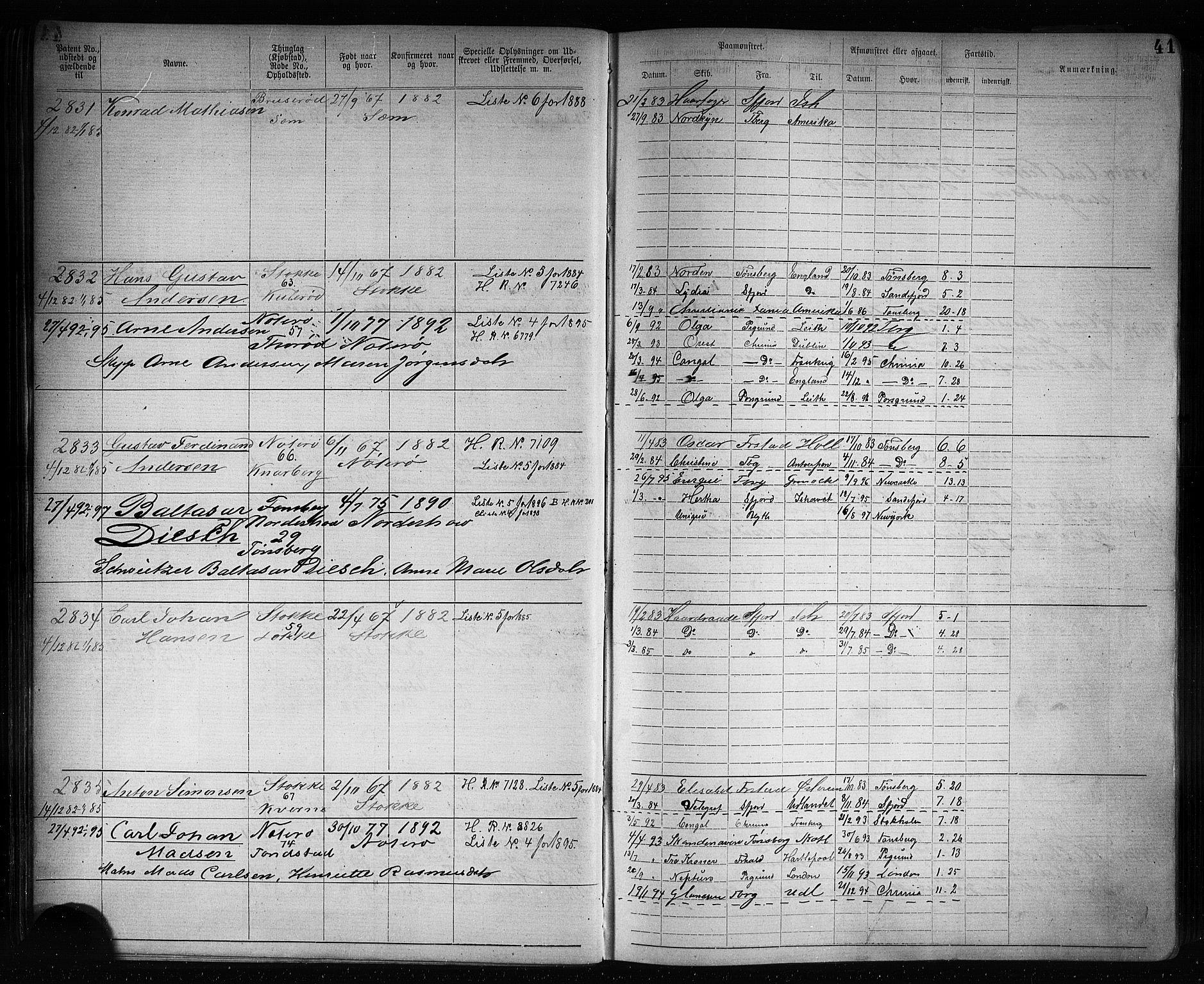 Tønsberg innrulleringskontor, AV/SAKO-A-786/F/Fb/L0007: Annotasjonsrulle Patent nr. 2636-5150, 1881-1892, p. 42