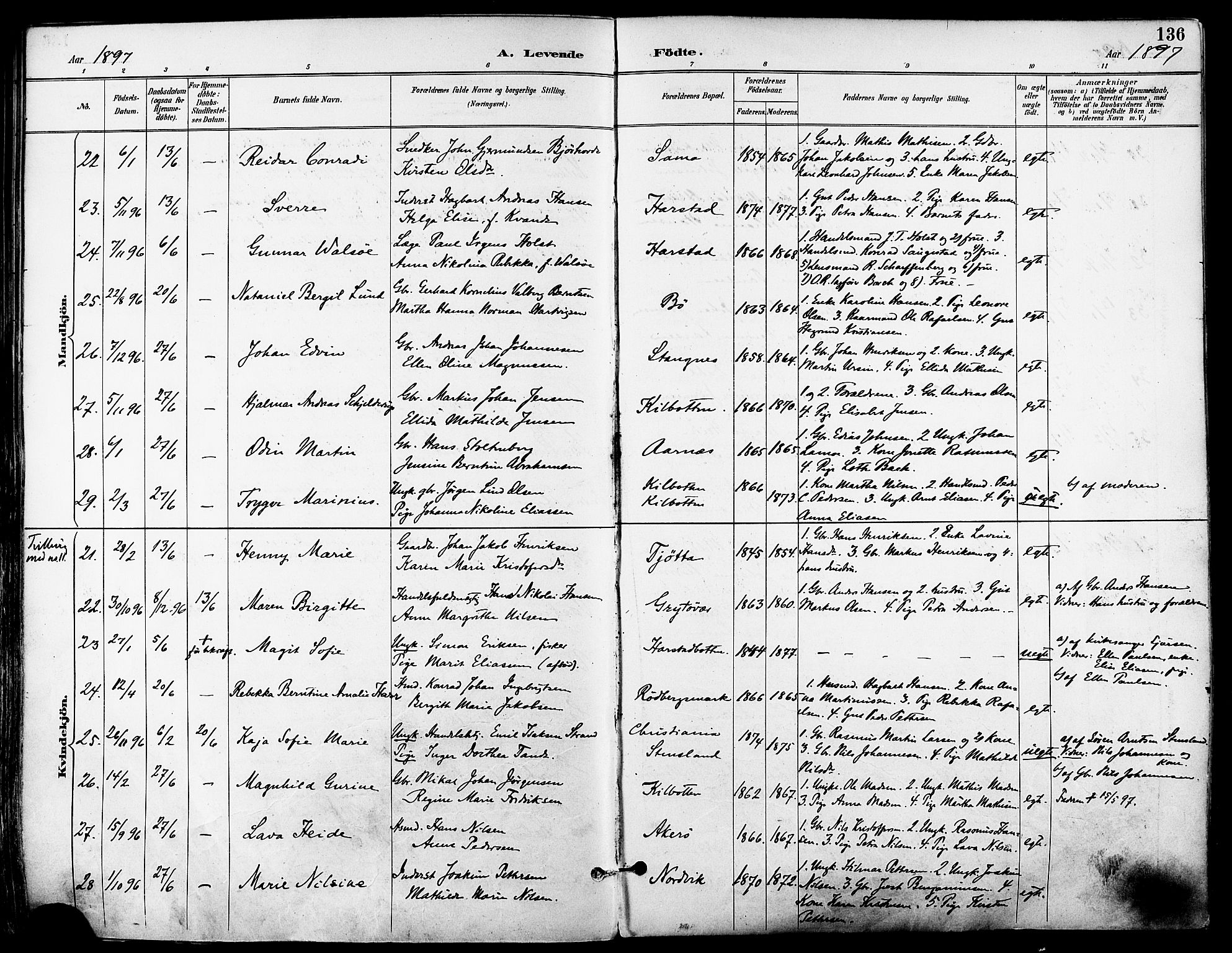 Trondenes sokneprestkontor, SATØ/S-1319/H/Ha/L0016kirke: Parish register (official) no. 16, 1890-1898, p. 136