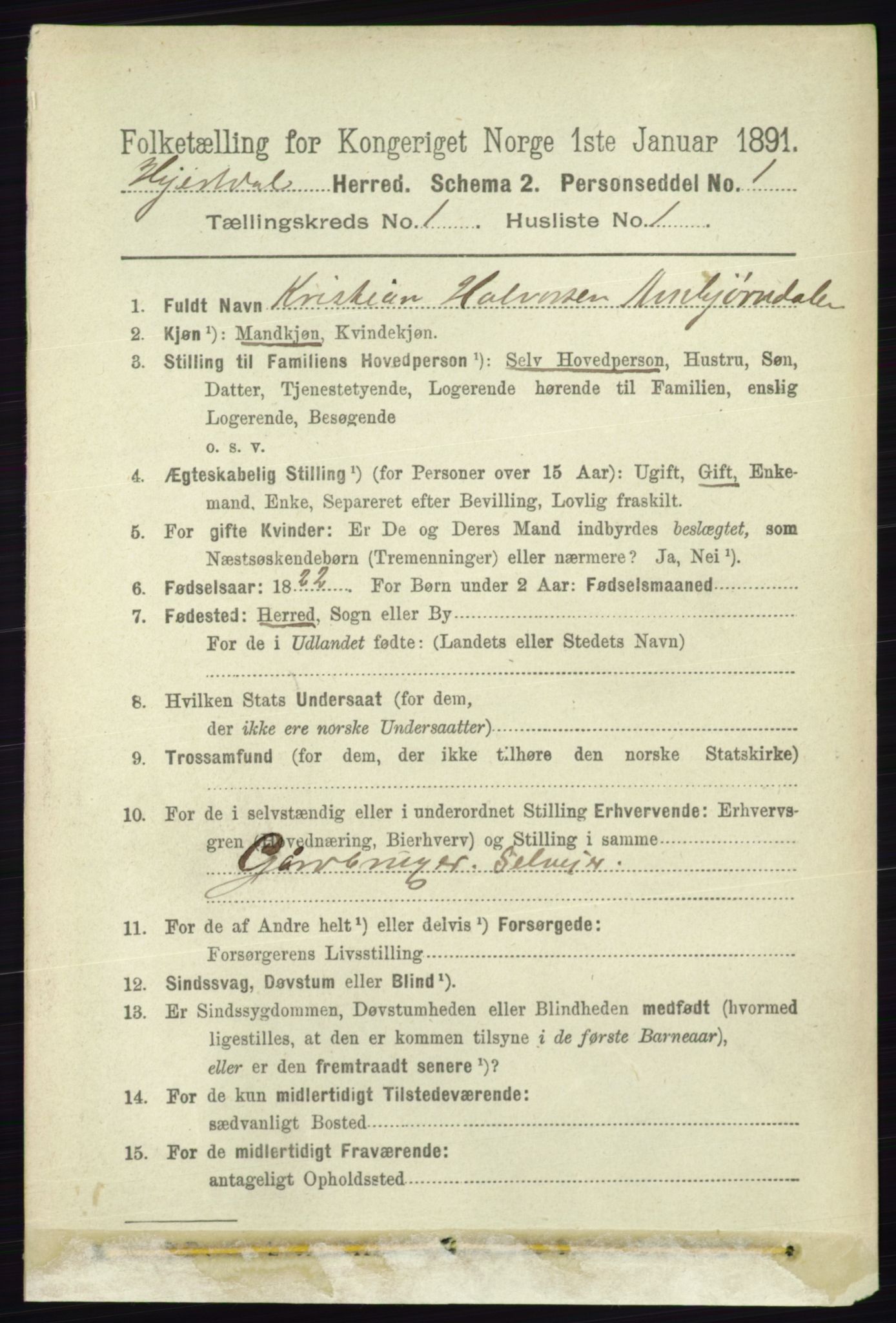 RA, 1891 census for 0827 Hjartdal, 1891, p. 119