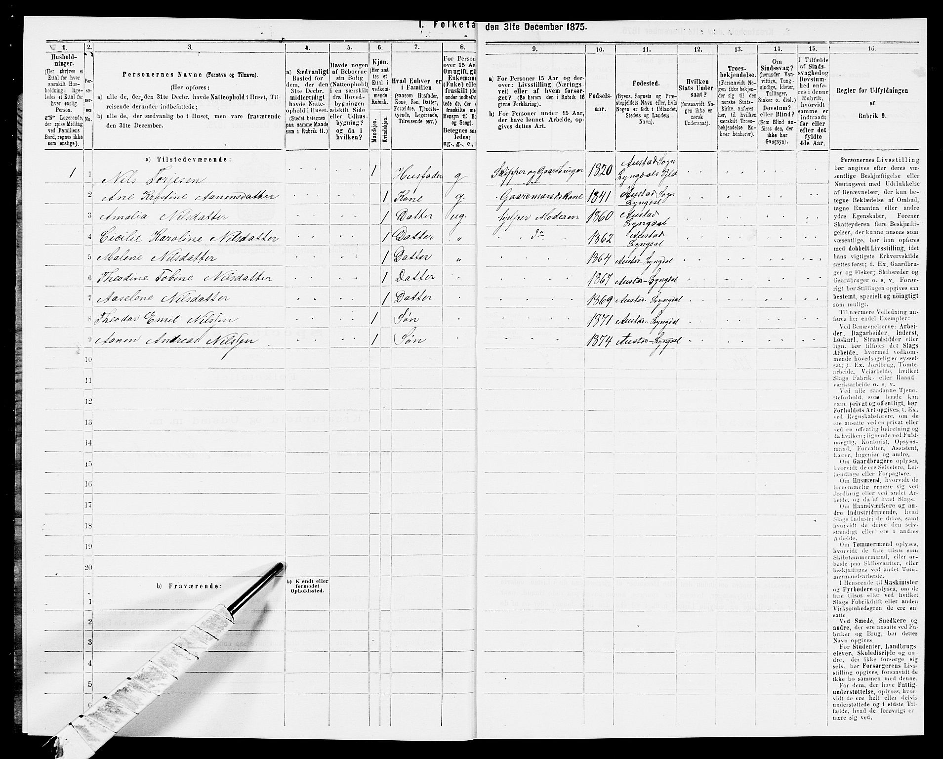 SAK, 1875 census for 1032P Lyngdal, 1875, p. 478