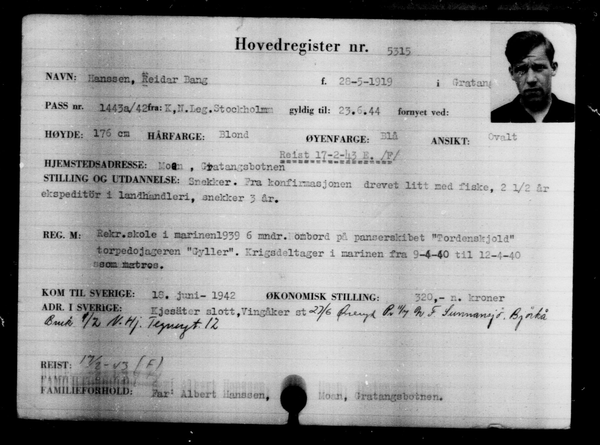 Utenriksstasjonene, Legasjonen i Stockholm, Flyktningkontoret, AV/RA-S-6753/V/Va/L0004: Kjesäterkartoteket, flyktninger med registreringsnr. 3496-6610, 1940-1945, p. 2098