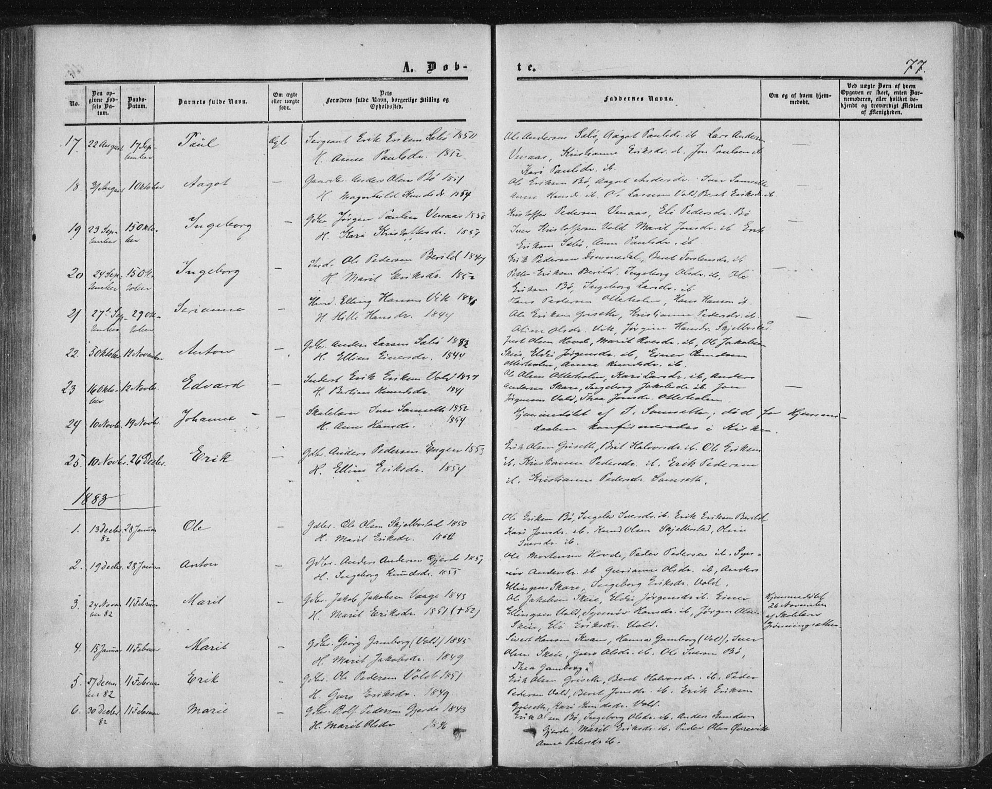 Ministerialprotokoller, klokkerbøker og fødselsregistre - Møre og Romsdal, AV/SAT-A-1454/543/L0562: Parish register (official) no. 543A02, 1854-1884, p. 77