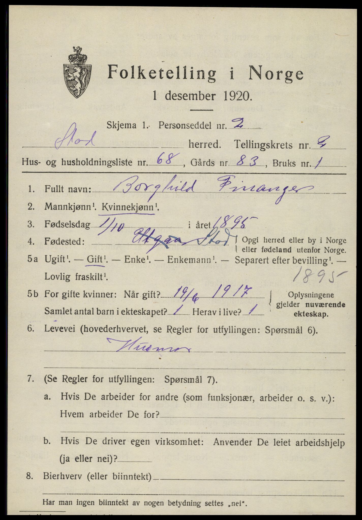 SAT, 1920 census for Stod, 1920, p. 2206