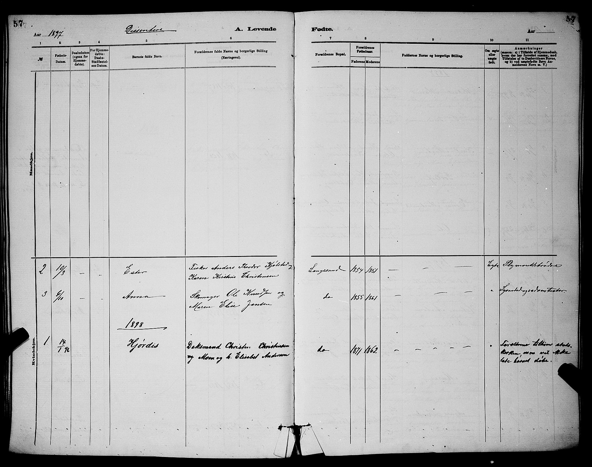 Langesund kirkebøker, SAKO/A-280/G/Ga/L0005: Parish register (copy) no. 5, 1884-1898, p. 57