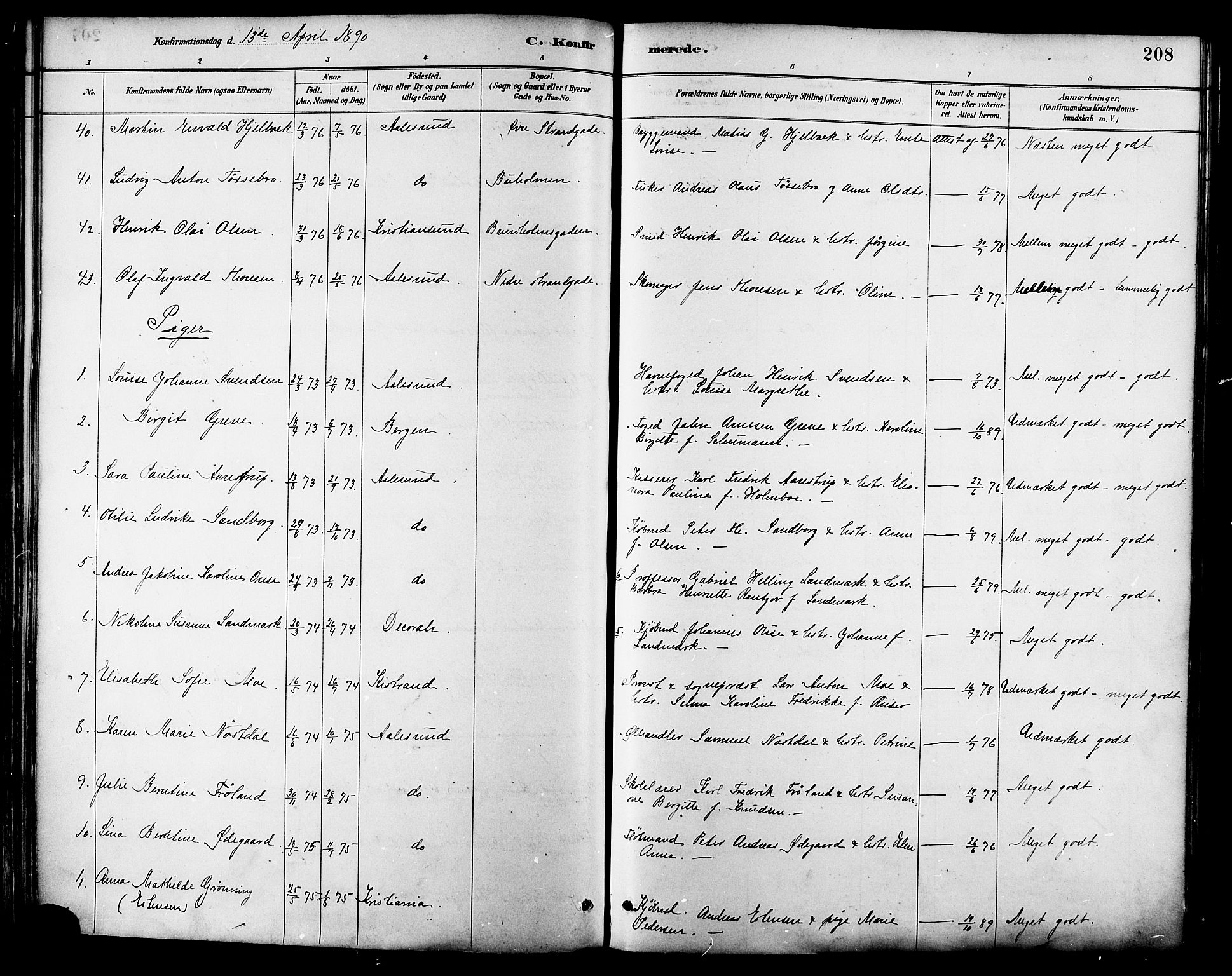 Ministerialprotokoller, klokkerbøker og fødselsregistre - Møre og Romsdal, AV/SAT-A-1454/529/L0455: Parish register (official) no. 529A05, 1885-1893, p. 208