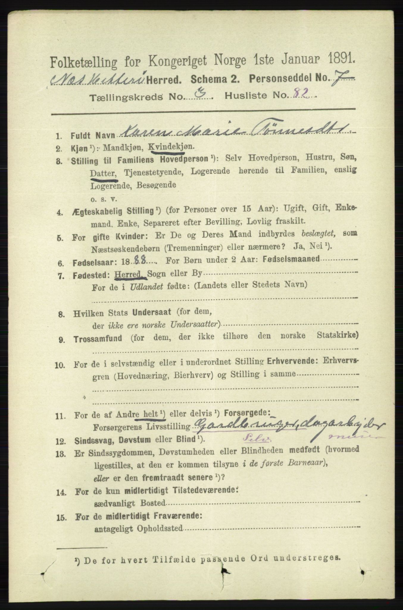 RA, 1891 census for 1043 Hidra og Nes, 1891, p. 1366