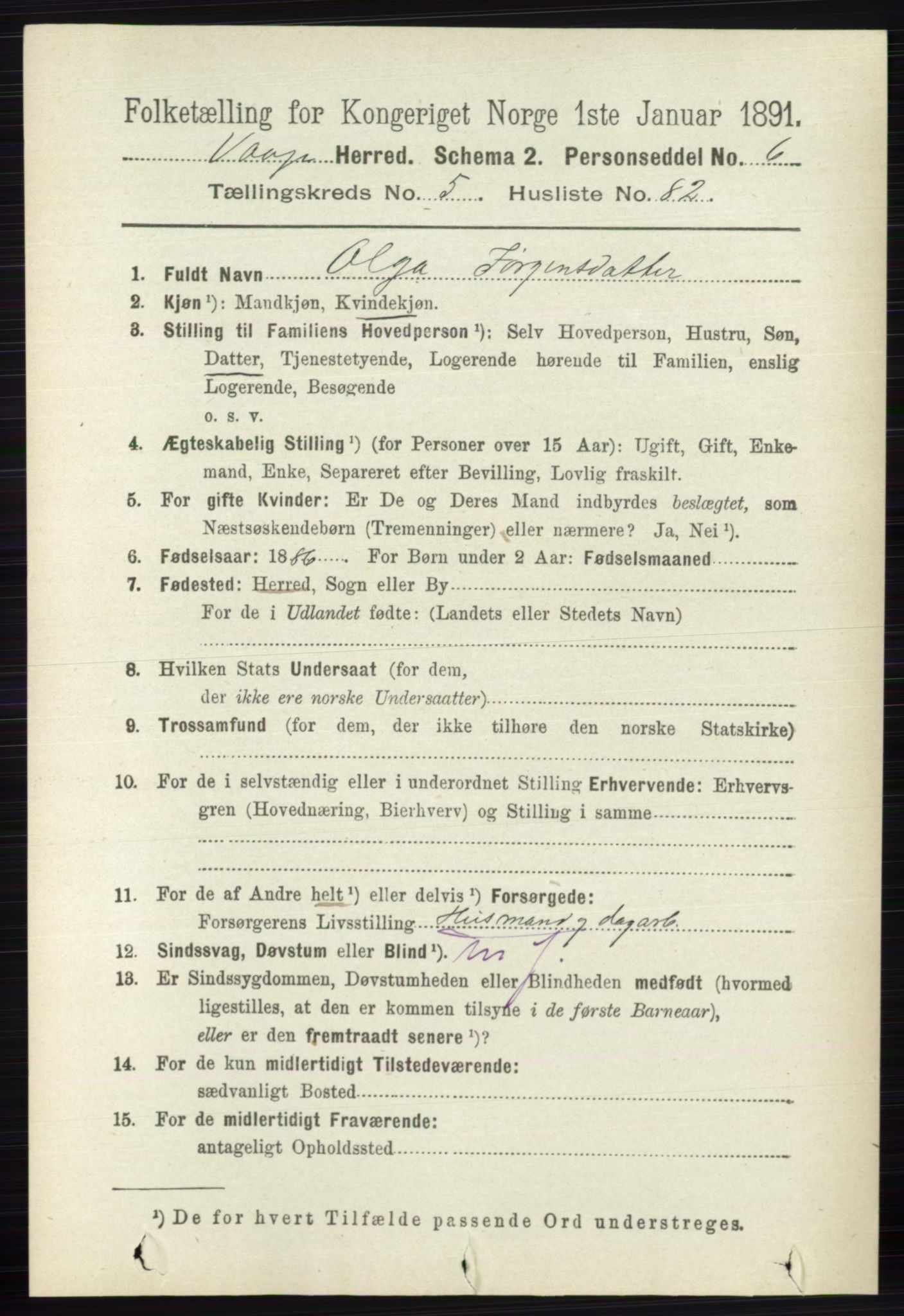 RA, 1891 census for 0515 Vågå, 1891, p. 3826