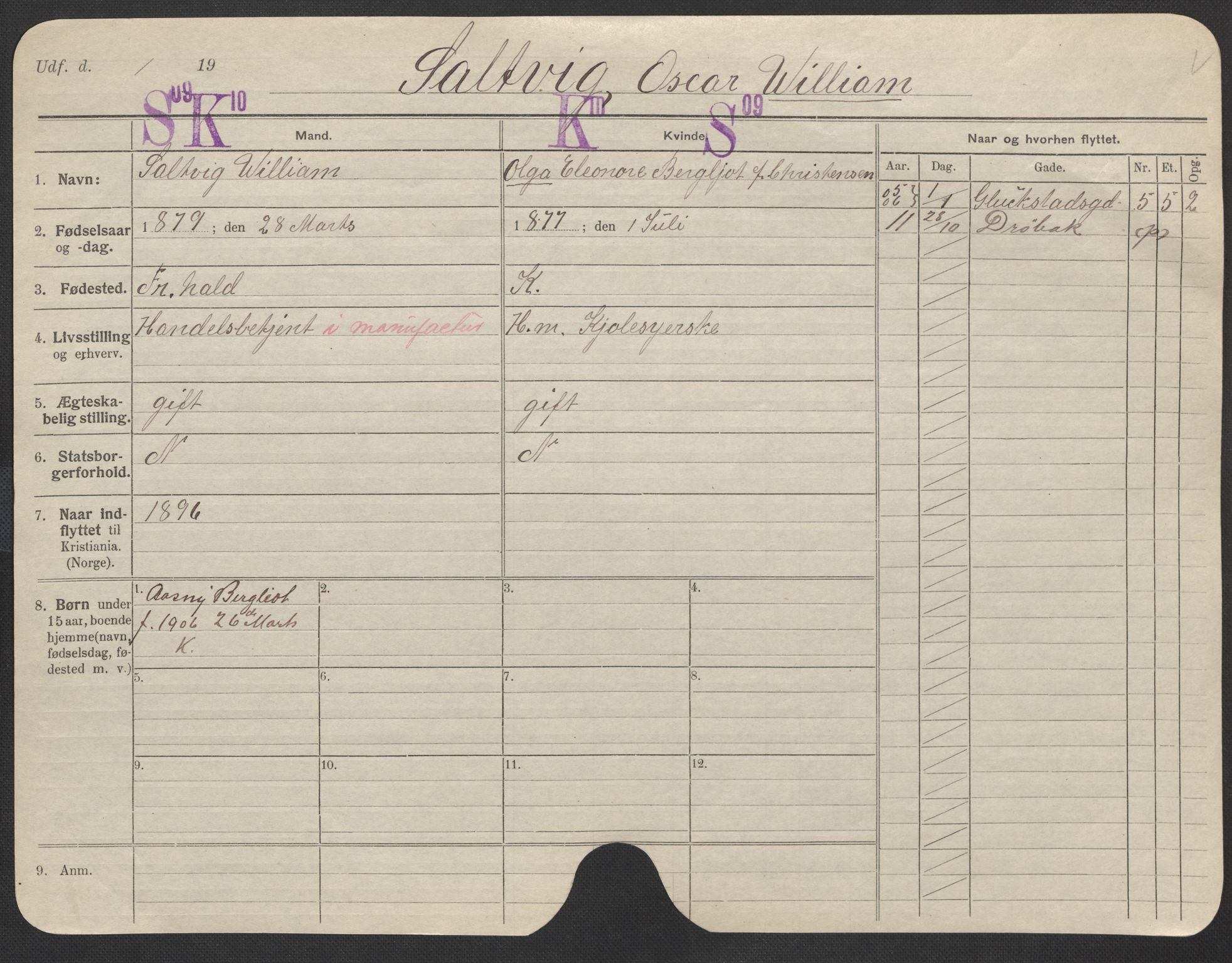 Oslo folkeregister, Registerkort, AV/SAO-A-11715/F/Fa/Fac/L0010: Menn, 1906-1914, p. 15a