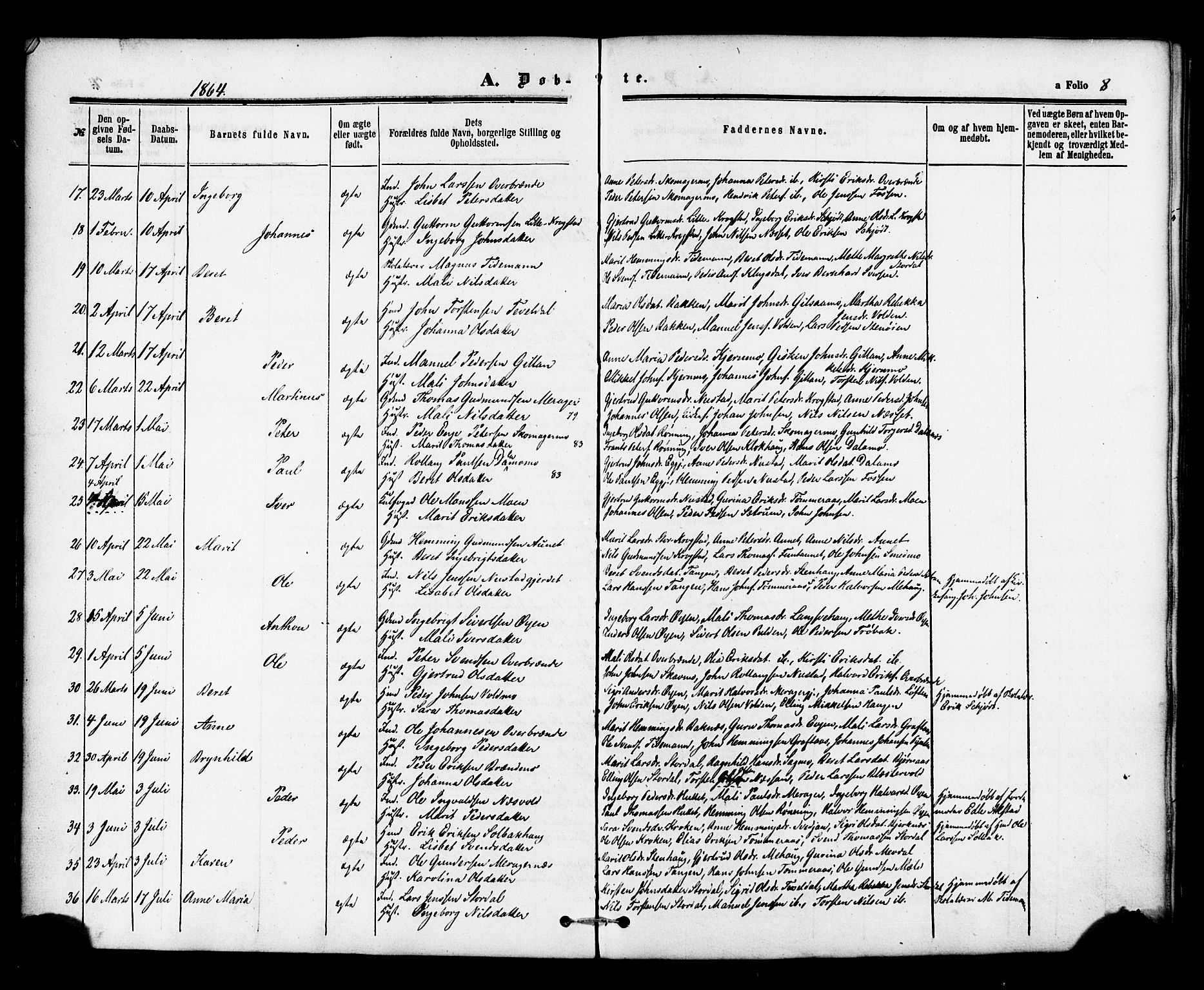 Ministerialprotokoller, klokkerbøker og fødselsregistre - Nord-Trøndelag, SAT/A-1458/706/L0041: Parish register (official) no. 706A02, 1862-1877, p. 8