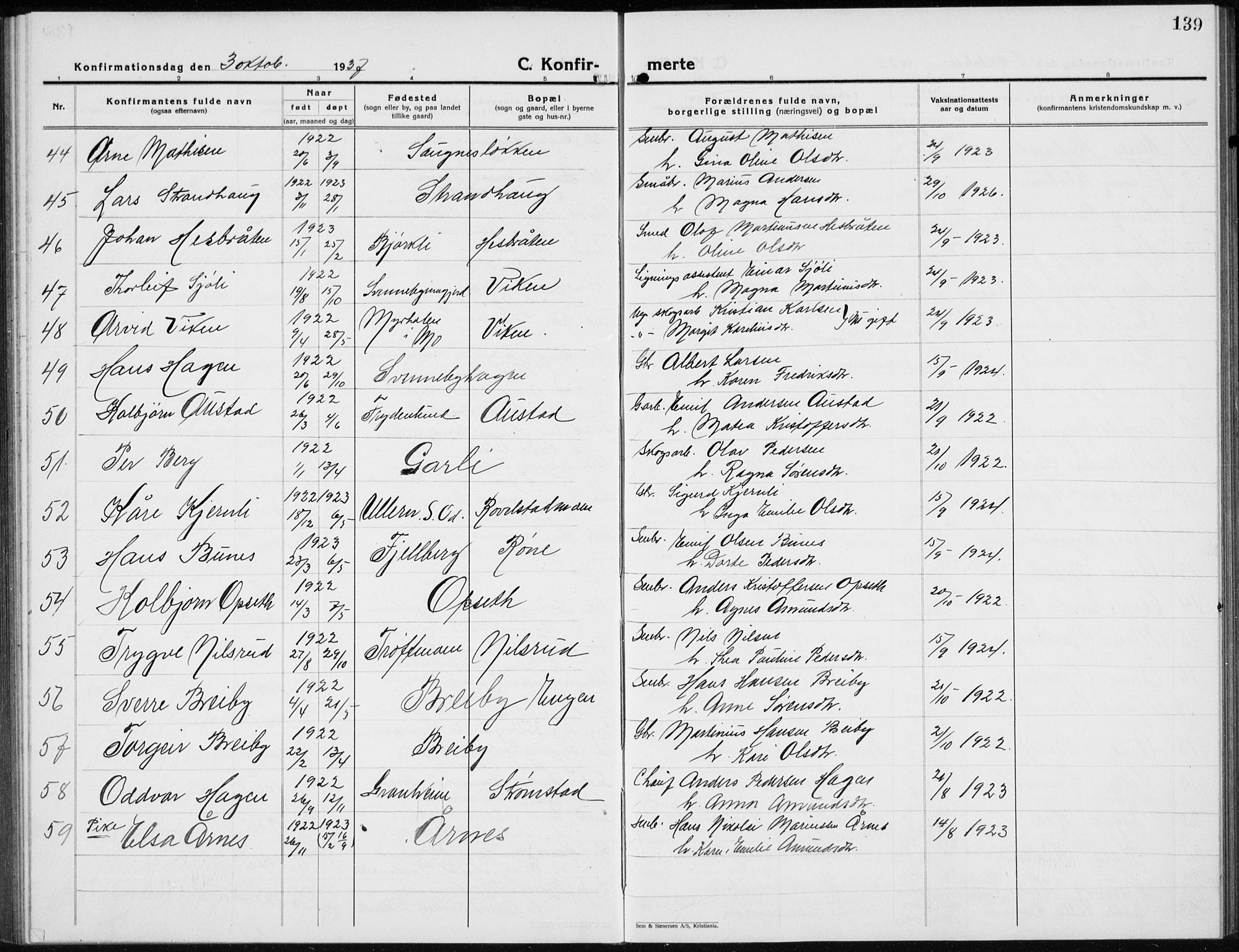 Nord-Odal prestekontor, AV/SAH-PREST-032/H/Ha/Hab/L0005: Parish register (copy) no. 5, 1924-1938, p. 139