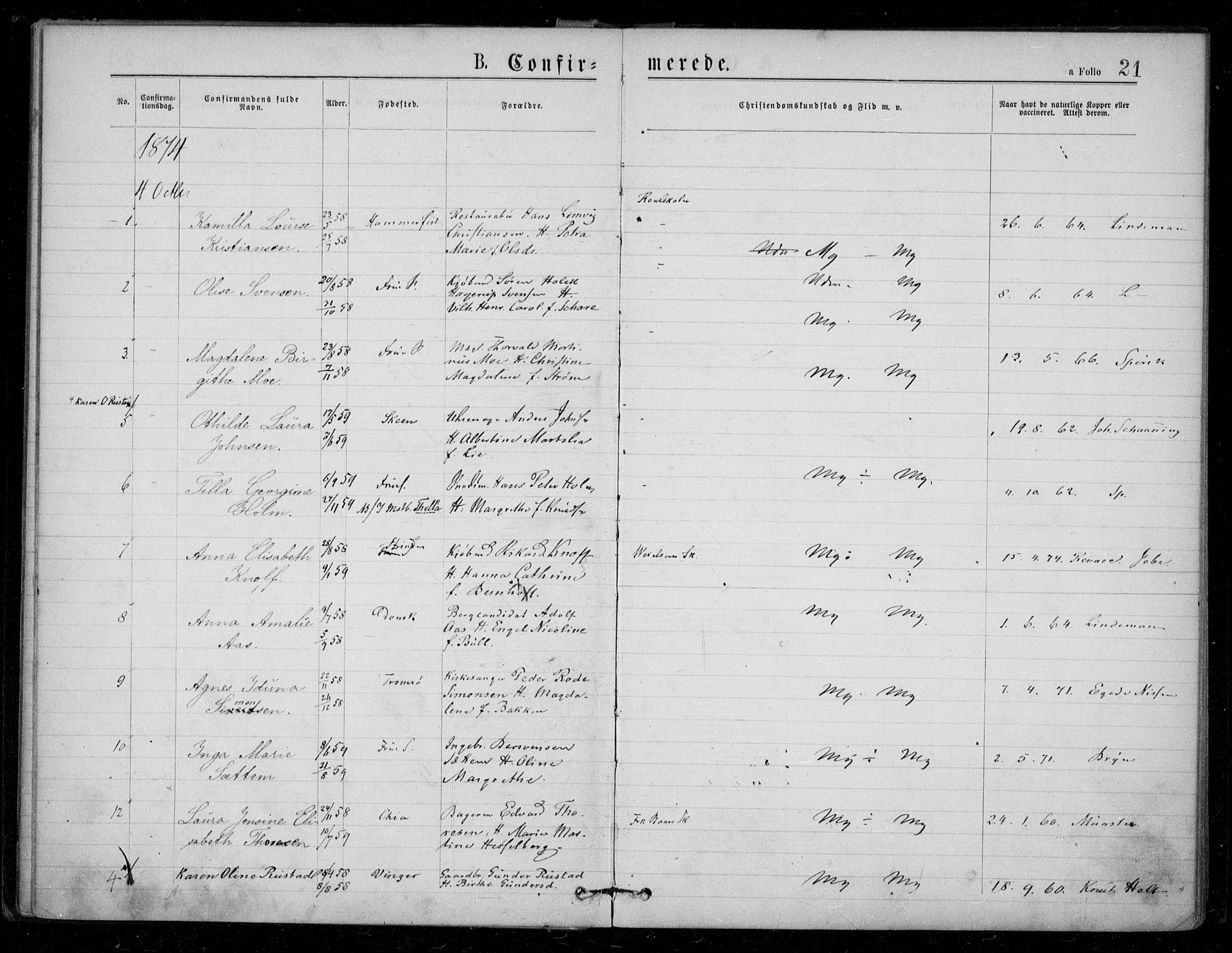 Ministerialprotokoller, klokkerbøker og fødselsregistre - Sør-Trøndelag, AV/SAT-A-1456/602/L0121: Parish register (official) no. 602A19, 1872-1879, p. 21