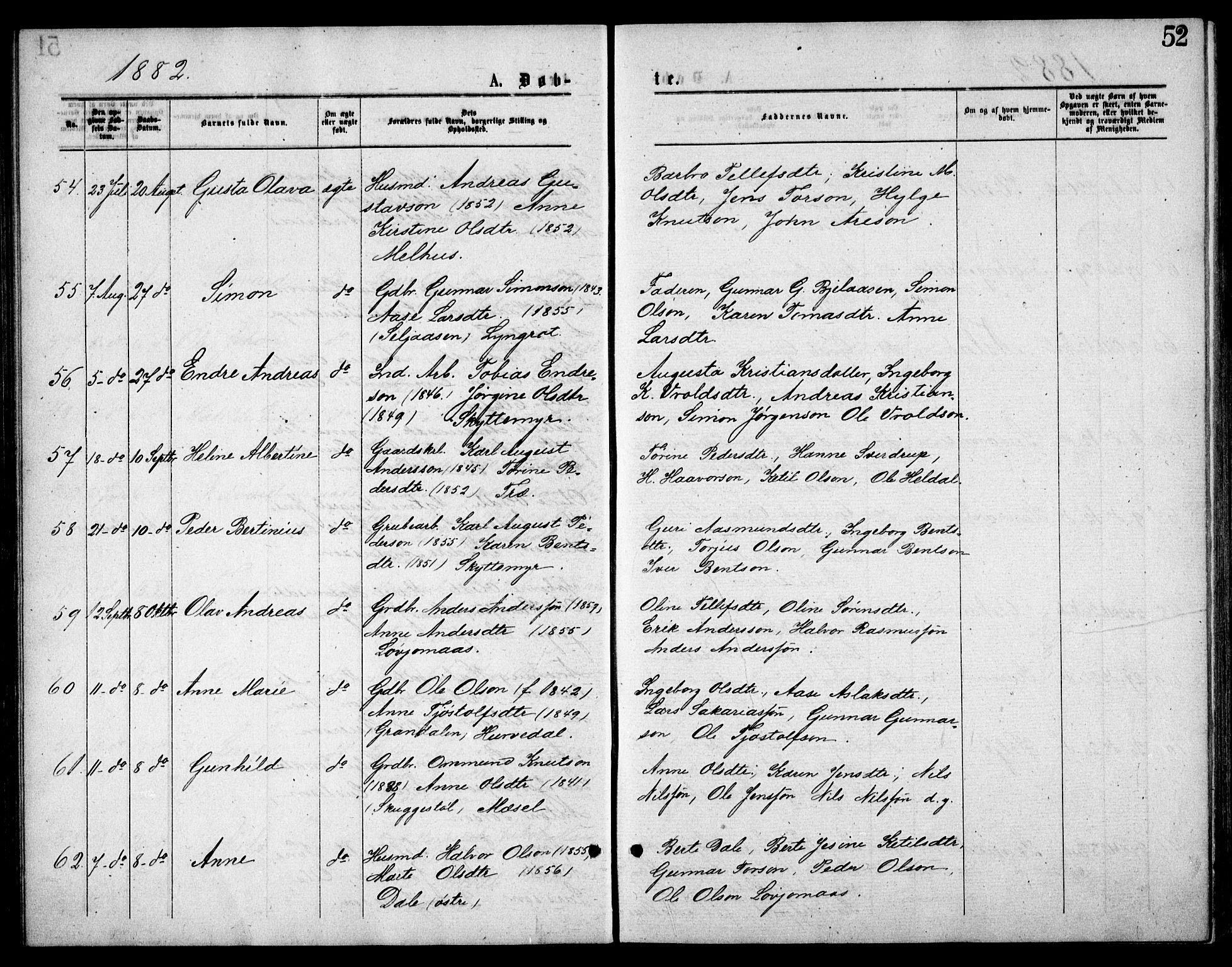 Froland sokneprestkontor, AV/SAK-1111-0013/F/Fb/L0009: Parish register (copy) no. B 9, 1875-1893, p. 52