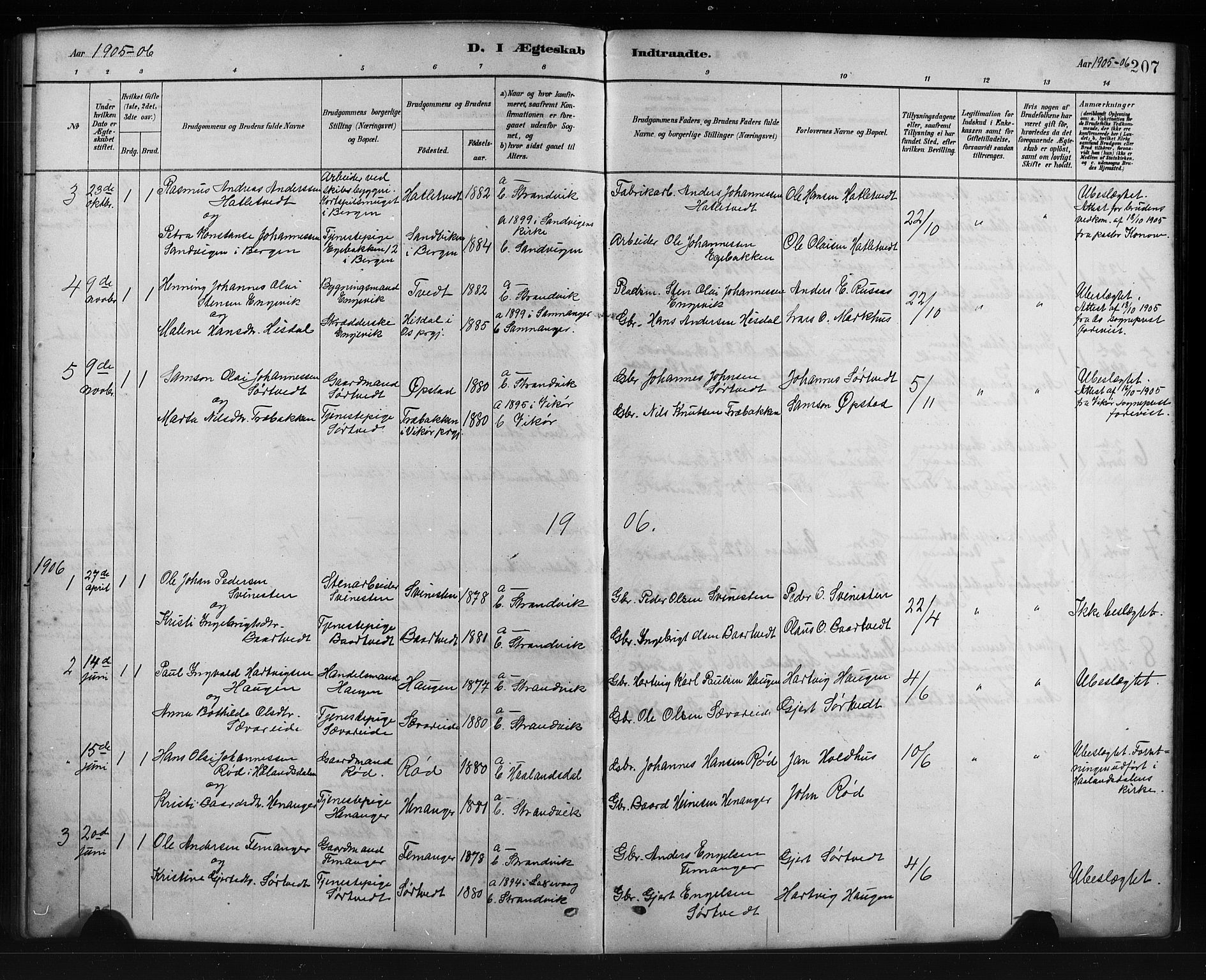 Fusa sokneprestembete, SAB/A-75401/H/Hab: Parish register (copy) no. C 2, 1886-1926, p. 207
