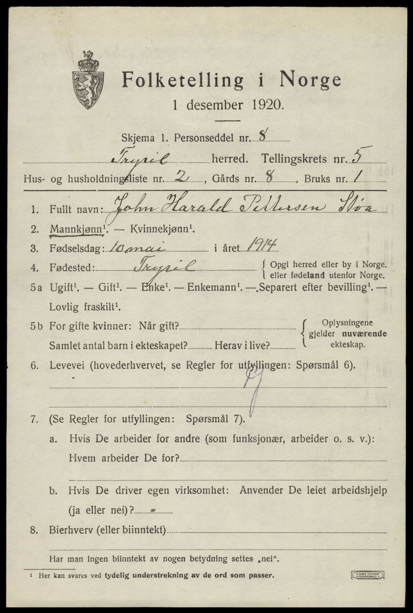 SAH, 1920 census for Trysil, 1920, p. 4337