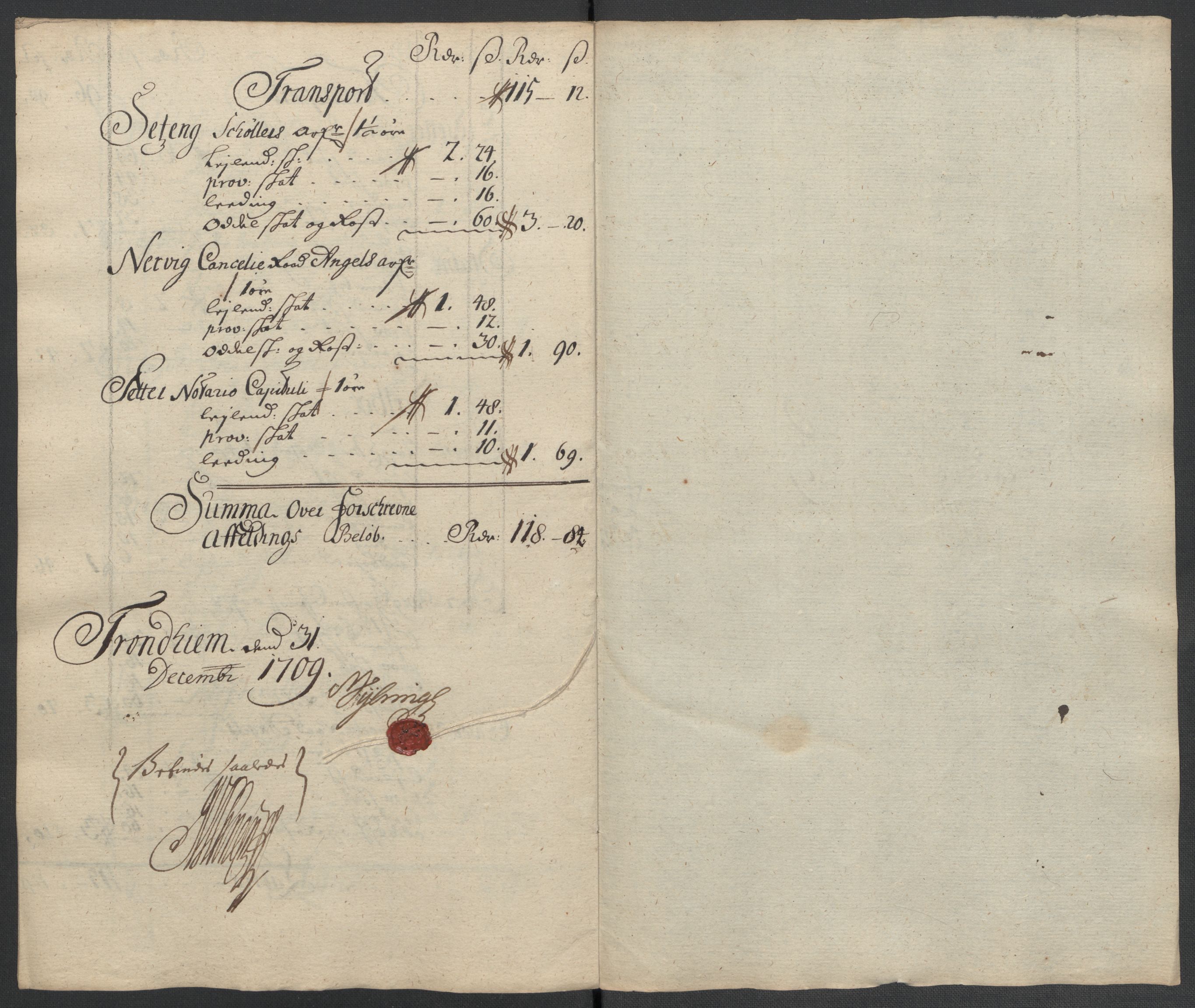 Rentekammeret inntil 1814, Reviderte regnskaper, Fogderegnskap, RA/EA-4092/R61/L4111: Fogderegnskap Strinda og Selbu, 1709-1710, p. 189