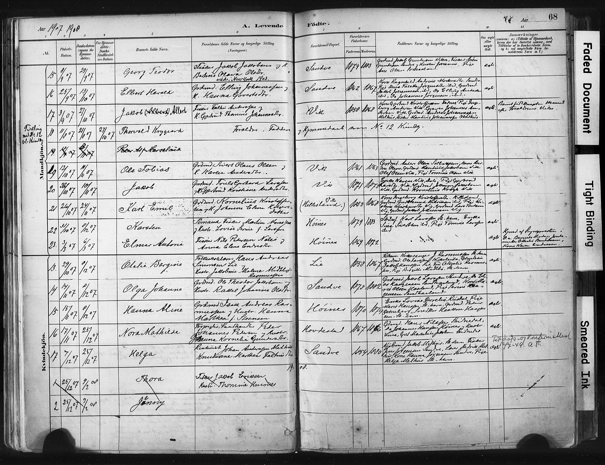 Skudenes sokneprestkontor, AV/SAST-A -101849/H/Ha/Haa/L0009: Parish register (official) no. A 6, 1882-1912, p. 68