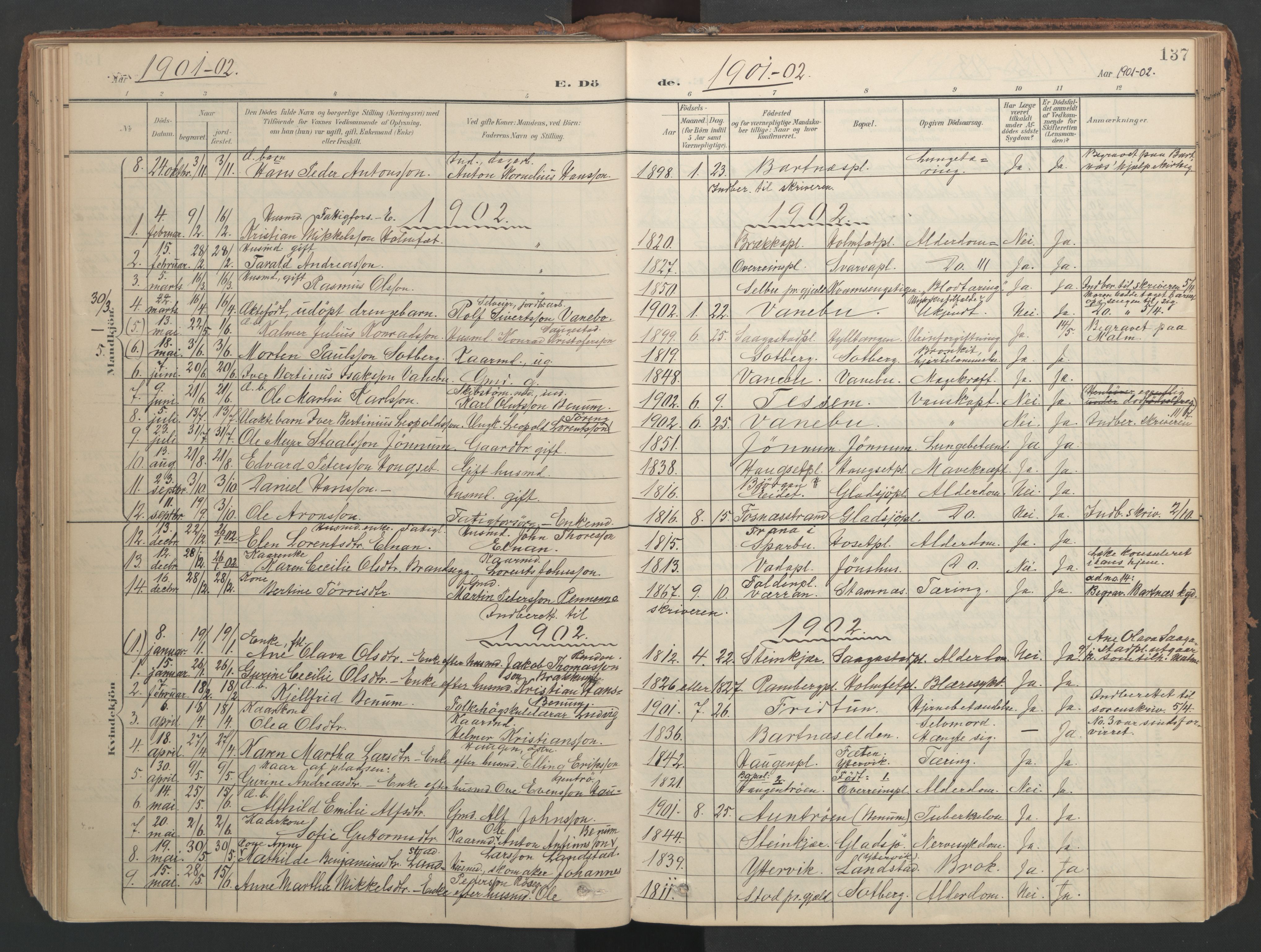 Ministerialprotokoller, klokkerbøker og fødselsregistre - Nord-Trøndelag, AV/SAT-A-1458/741/L0397: Parish register (official) no. 741A11, 1901-1911, p. 137