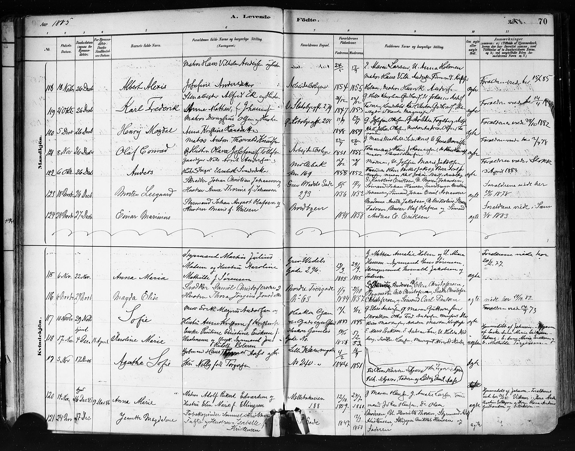 Tønsberg kirkebøker, AV/SAKO-A-330/F/Fa/L0011: Parish register (official) no. I 11, 1881-1890, p. 70
